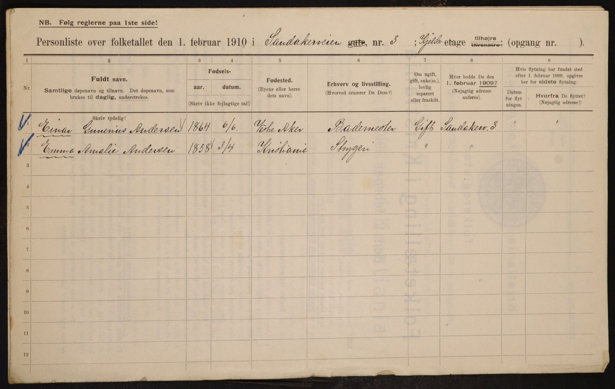 OBA, Municipal Census 1910 for Kristiania, 1910, p. 82943