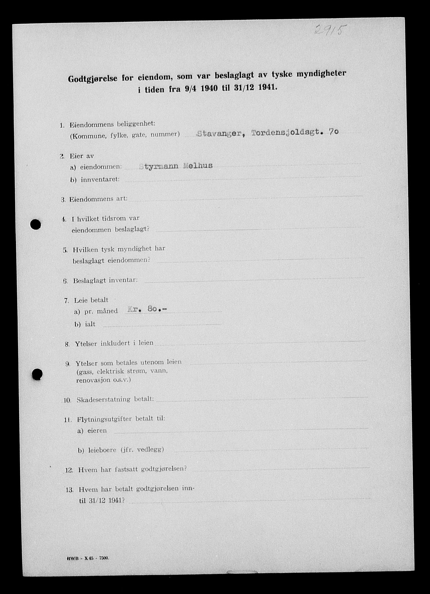Justisdepartementet, Tilbakeføringskontoret for inndratte formuer, AV/RA-S-1564/I/L1014: Godtgjørelse for beslaglagt eiendom, 1940-1941, p. 85