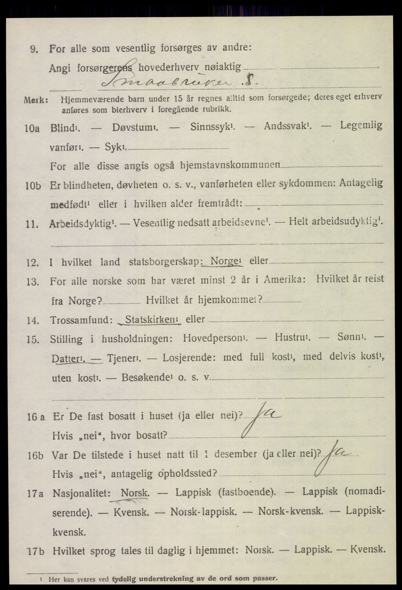 SAT, 1920 census for Beitstad, 1920, p. 2396