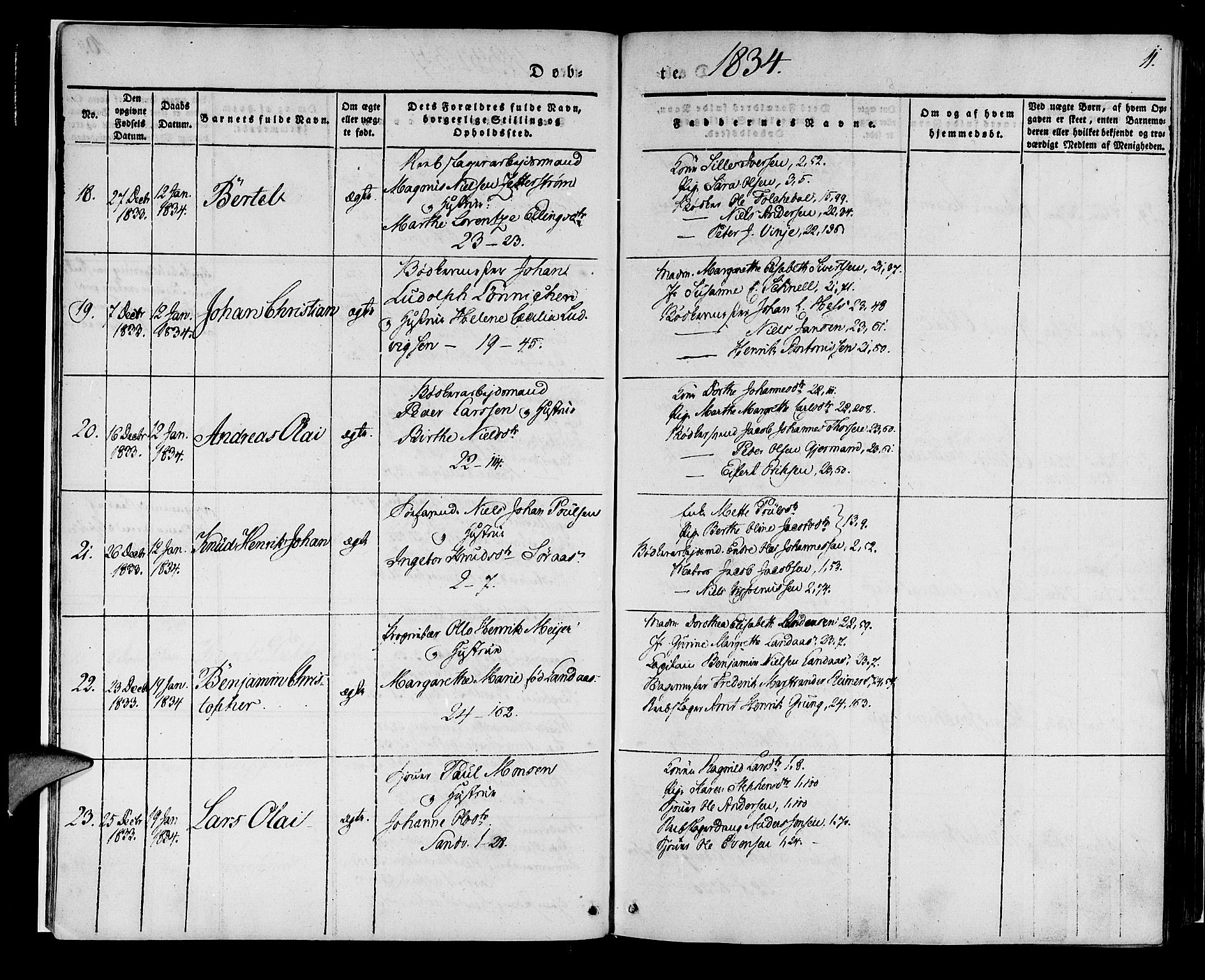 Korskirken sokneprestembete, AV/SAB-A-76101/H/Haa/L0015: Parish register (official) no. B 1, 1833-1841, p. 11