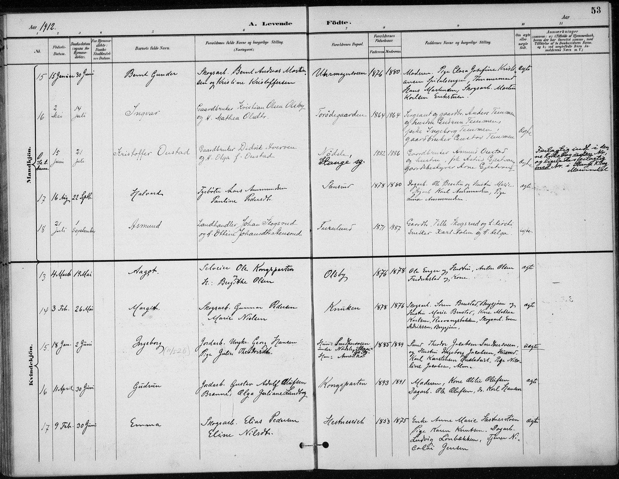 Stange prestekontor, AV/SAH-PREST-002/K/L0023: Parish register (official) no. 23, 1897-1920, p. 53