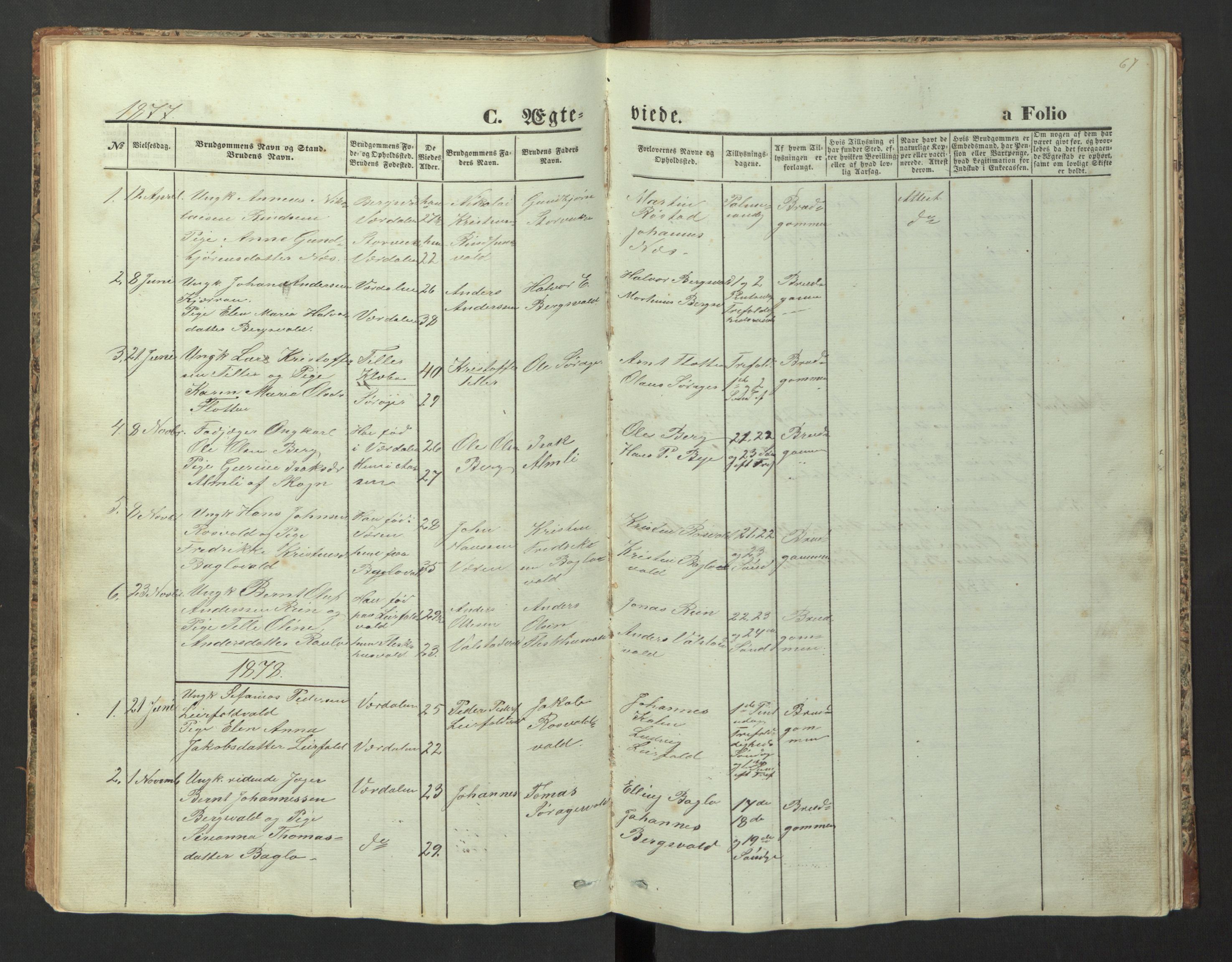 Ministerialprotokoller, klokkerbøker og fødselsregistre - Nord-Trøndelag, SAT/A-1458/726/L0271: Parish register (copy) no. 726C02, 1869-1897, p. 67