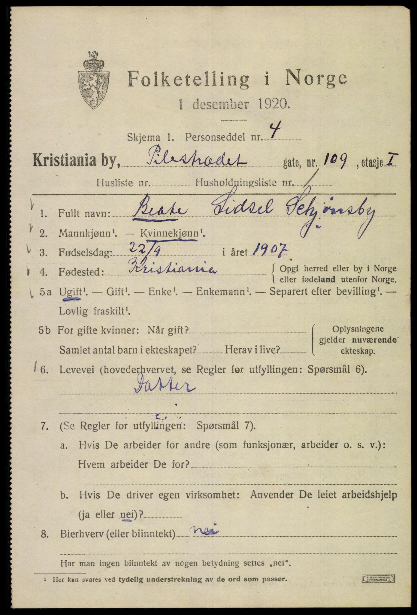 SAO, 1920 census for Kristiania, 1920, p. 453189