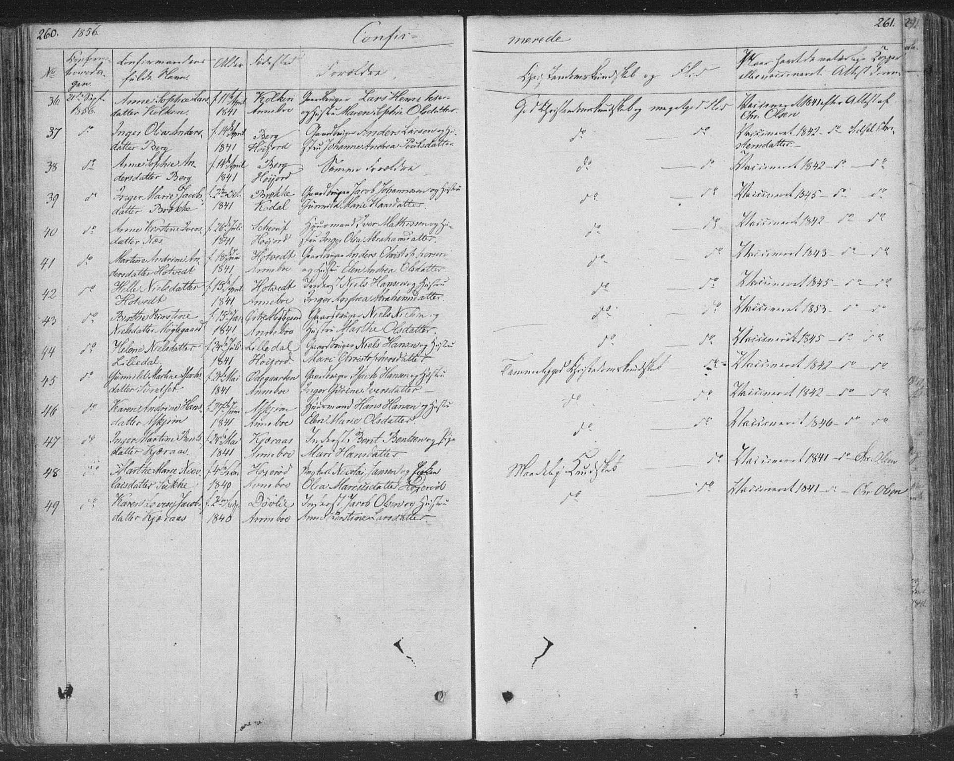 Andebu kirkebøker, AV/SAKO-A-336/F/Fa/L0004: Parish register (official) no. 4, 1829-1856, p. 260-261