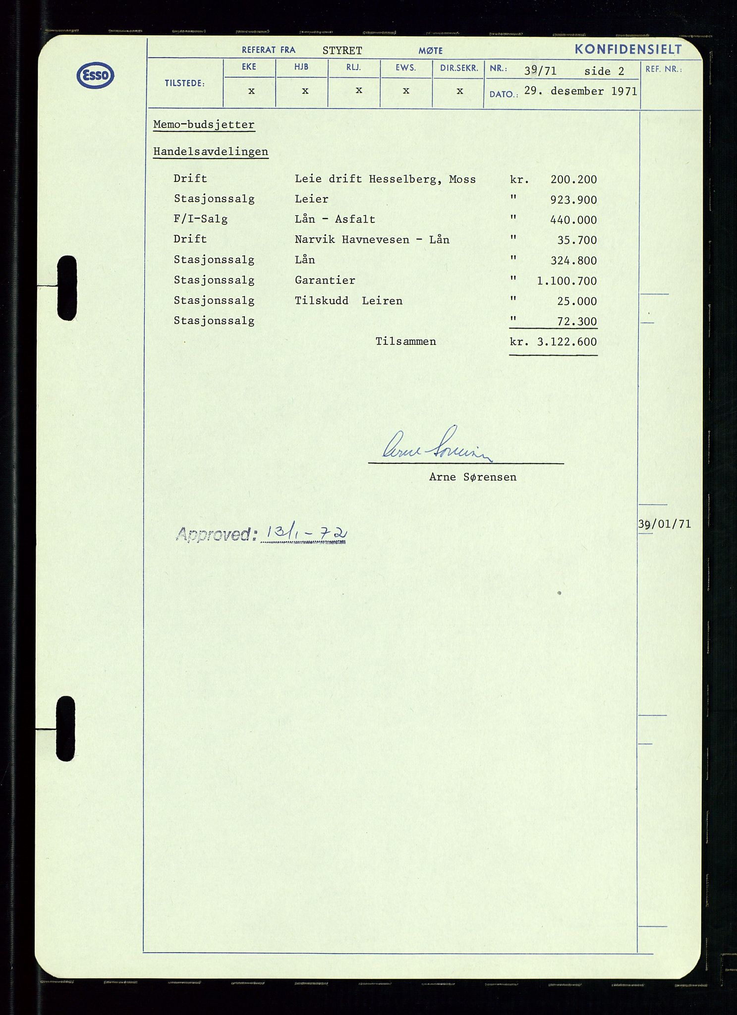 Pa 0982 - Esso Norge A/S, AV/SAST-A-100448/A/Aa/L0003/0002: Den administrerende direksjon Board minutes (styrereferater) og Bedriftforsamlingsprotokoll / Den administrerende direksjon Board minutes (styrereferater), 1970-1974, p. 126