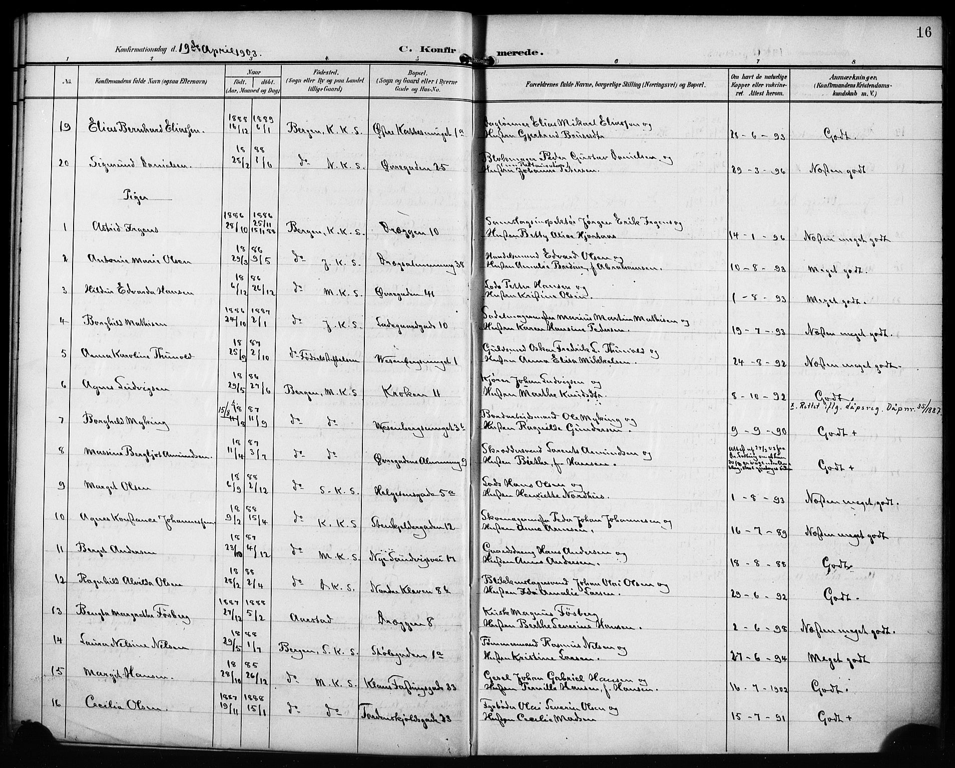 Mariakirken Sokneprestembete, AV/SAB-A-76901/H/Hab/L0009: Parish register (copy) no. A 9, 1901-1919, p. 16