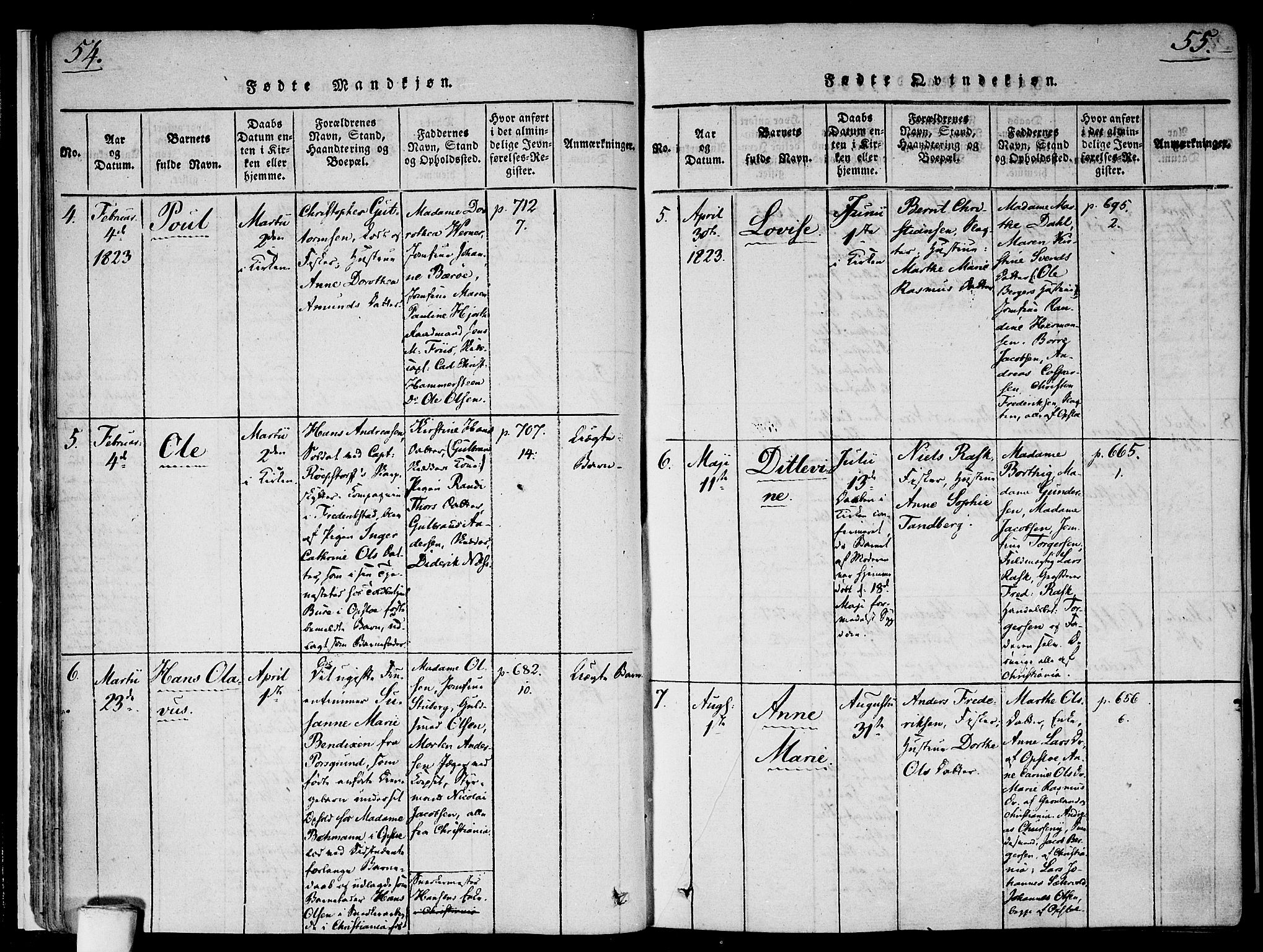 Gamlebyen prestekontor Kirkebøker, SAO/A-10884/F/Fa/L0002: Parish register (official) no. 2, 1817-1829, p. 54-55