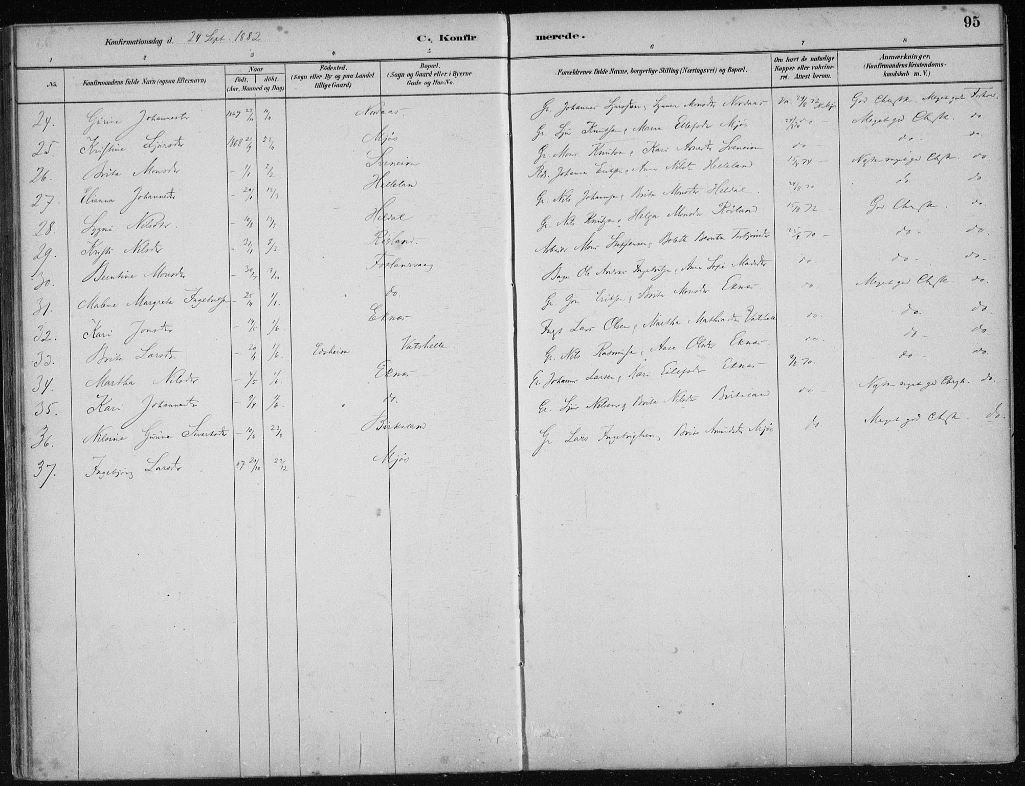 Hosanger sokneprestembete, AV/SAB-A-75801/H/Haa: Parish register (official) no. B  1, 1880-1896, p. 95