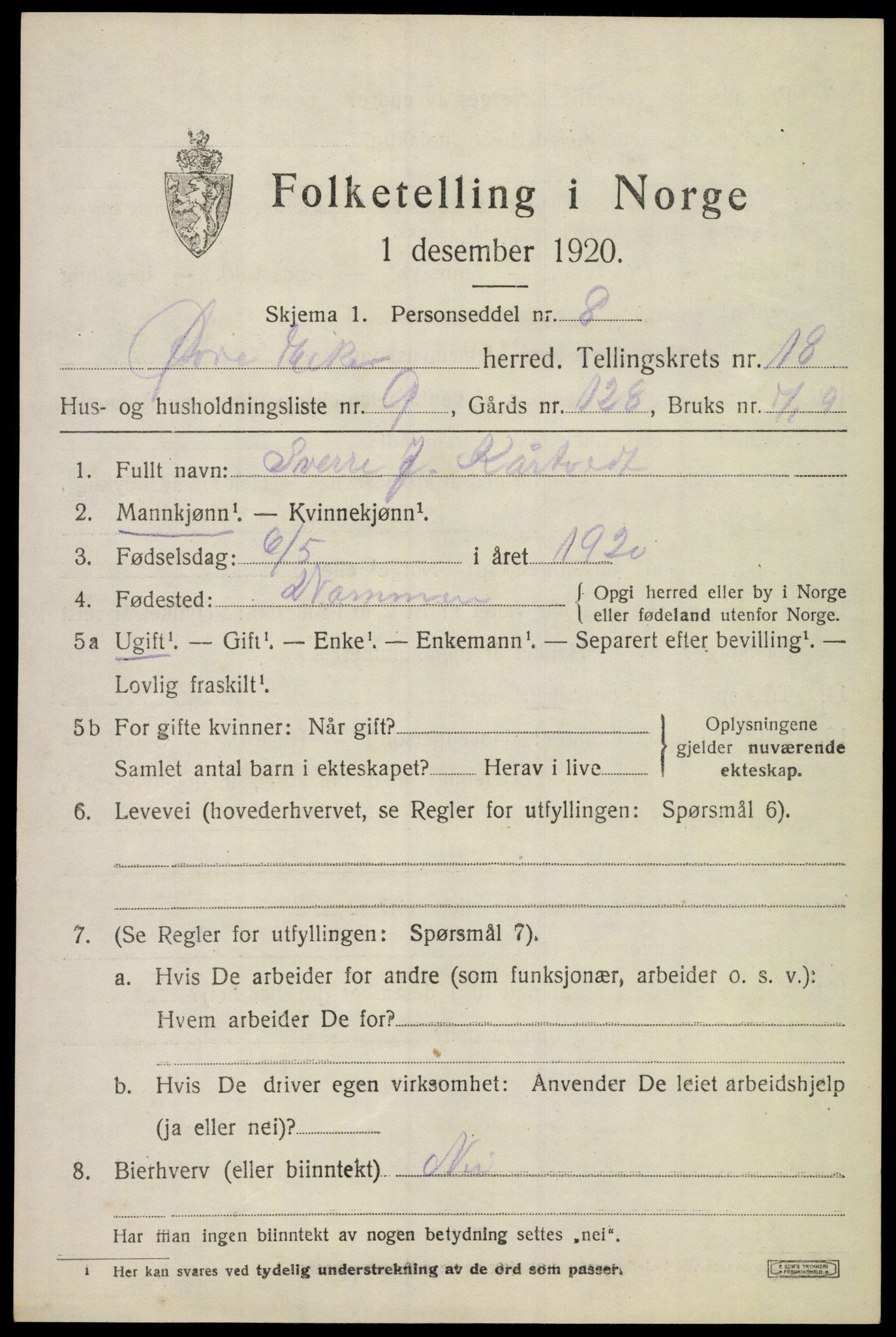 SAKO, 1920 census for Øvre Eiker, 1920, p. 21704