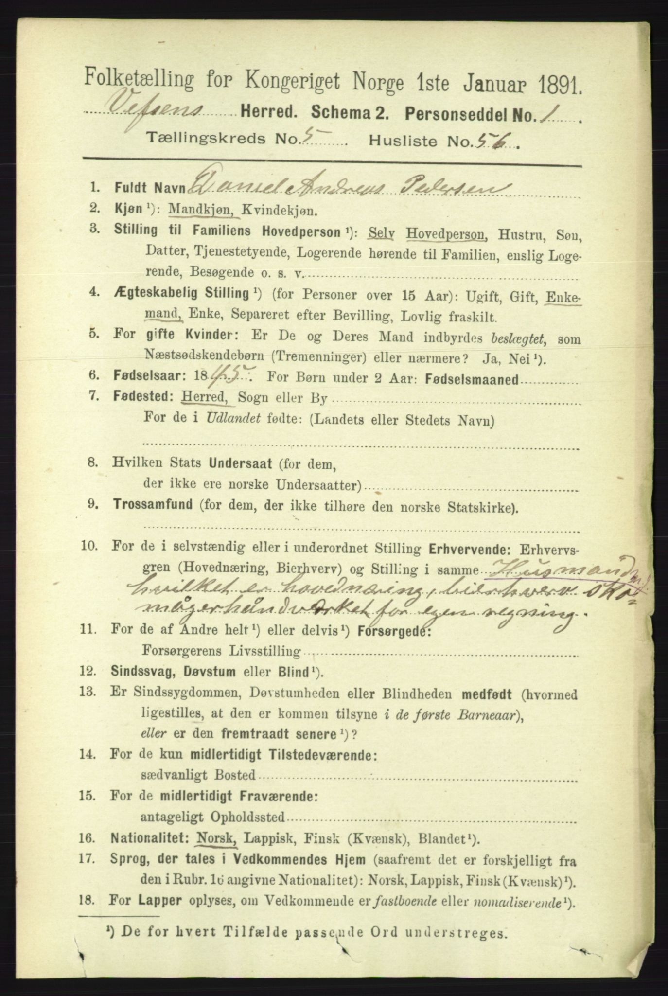 RA, 1891 census for 1824 Vefsn, 1891, p. 2510