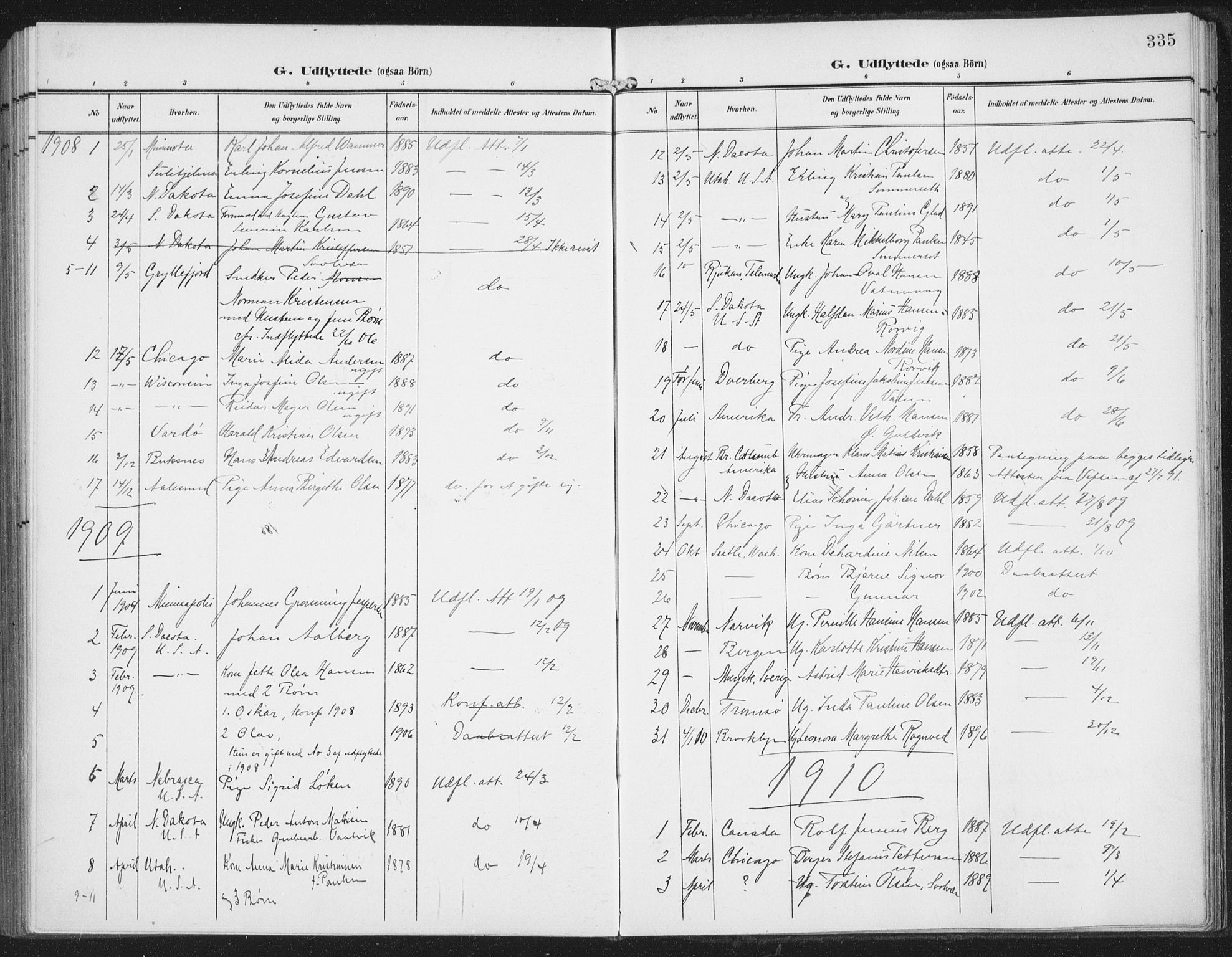 Ministerialprotokoller, klokkerbøker og fødselsregistre - Nordland, AV/SAT-A-1459/874/L1063: Parish register (official) no. 874A07, 1907-1915, p. 335