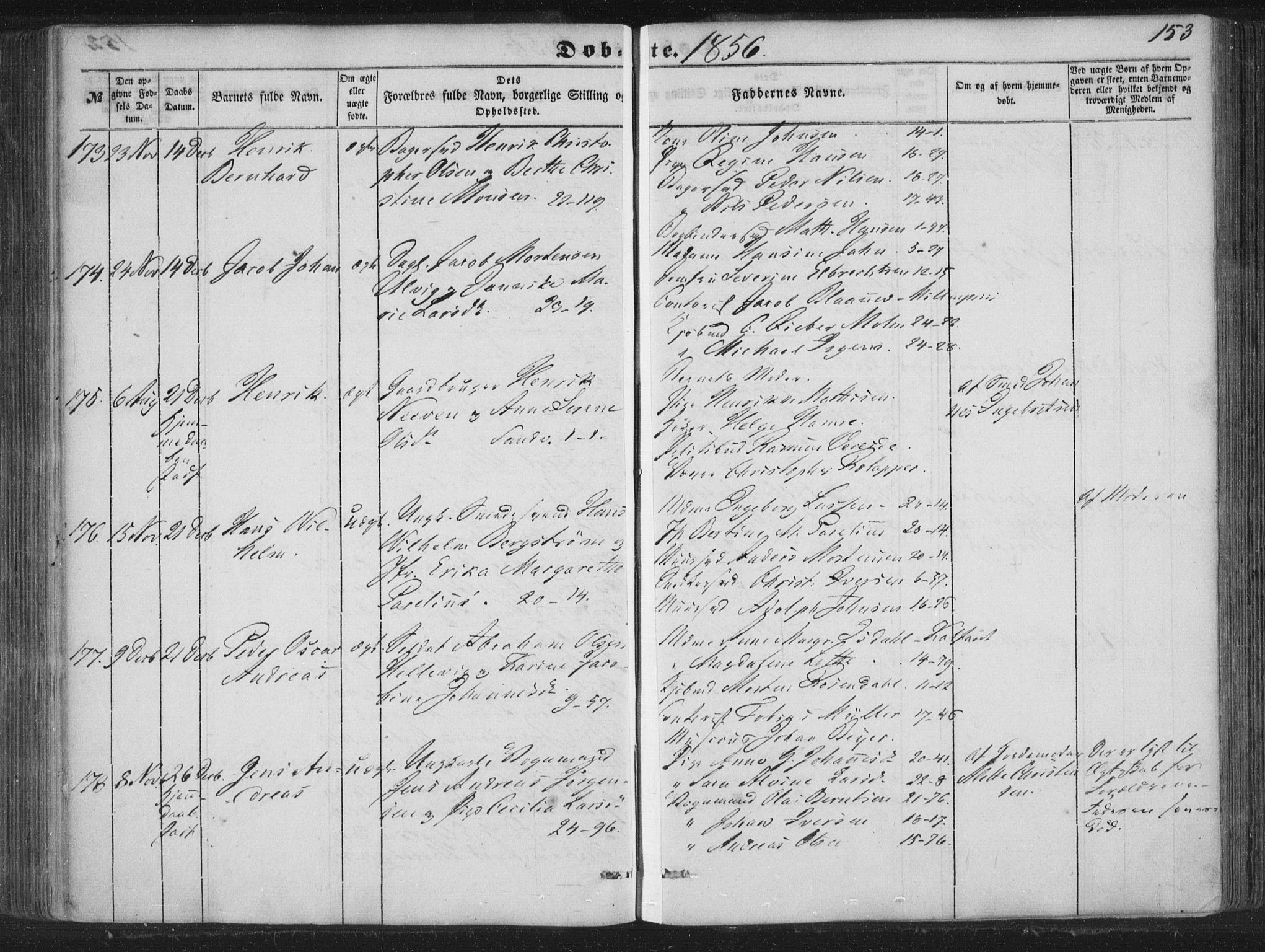 Korskirken sokneprestembete, AV/SAB-A-76101/H/Haa/L0017: Parish register (official) no. B 3, 1851-1857, p. 153