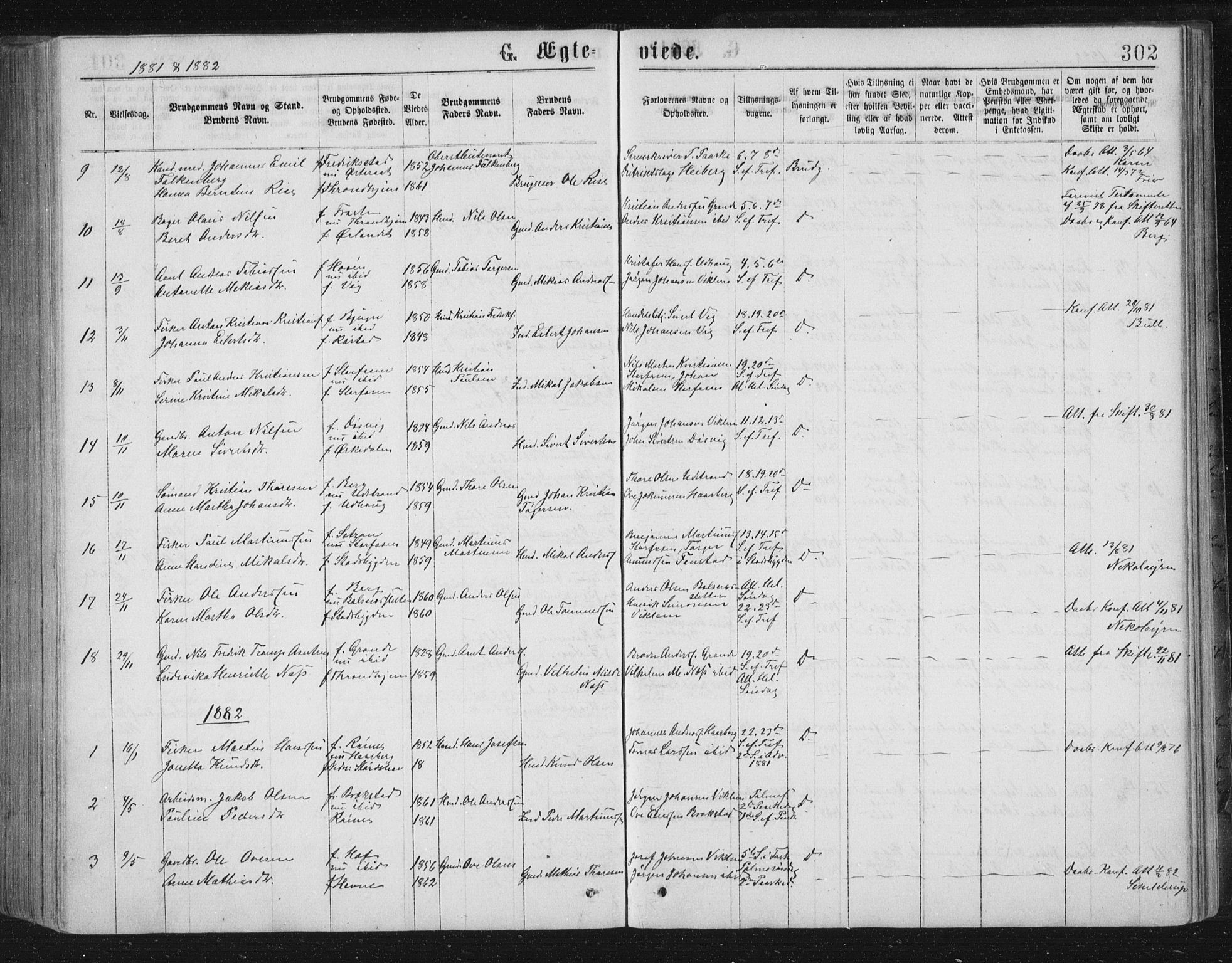 Ministerialprotokoller, klokkerbøker og fødselsregistre - Sør-Trøndelag, SAT/A-1456/659/L0745: Parish register (copy) no. 659C02, 1869-1892, p. 302