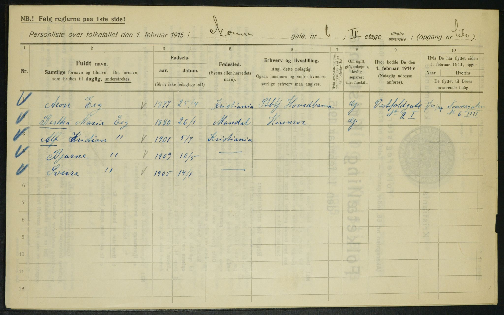 OBA, Municipal Census 1915 for Kristiania, 1915, p. 70877