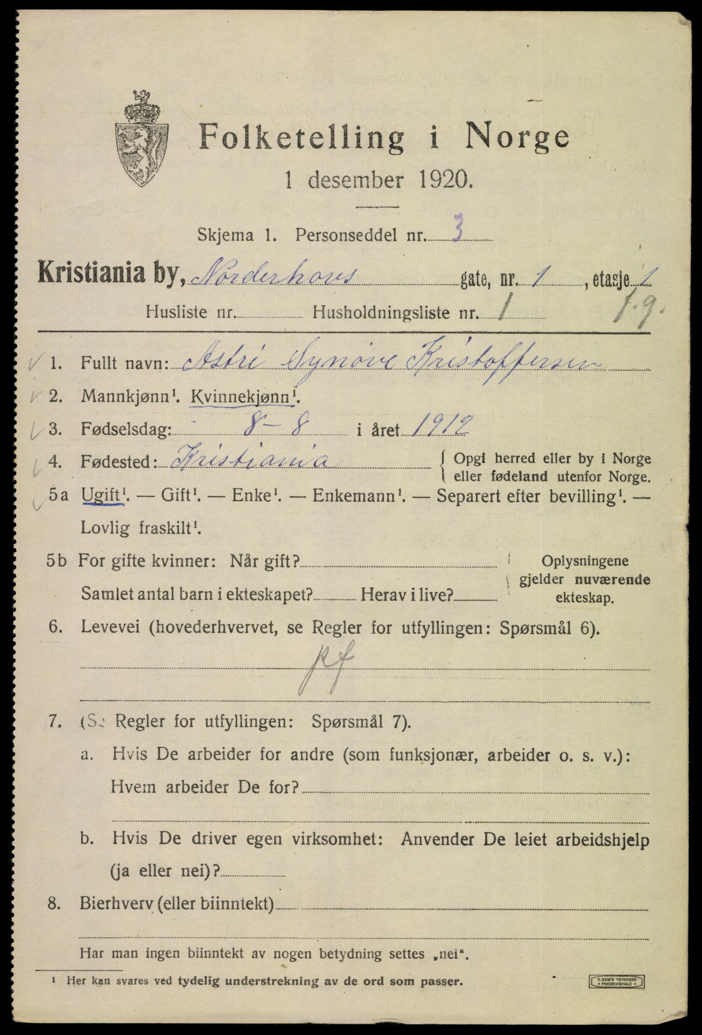 SAO, 1920 census for Kristiania, 1920, p. 422109