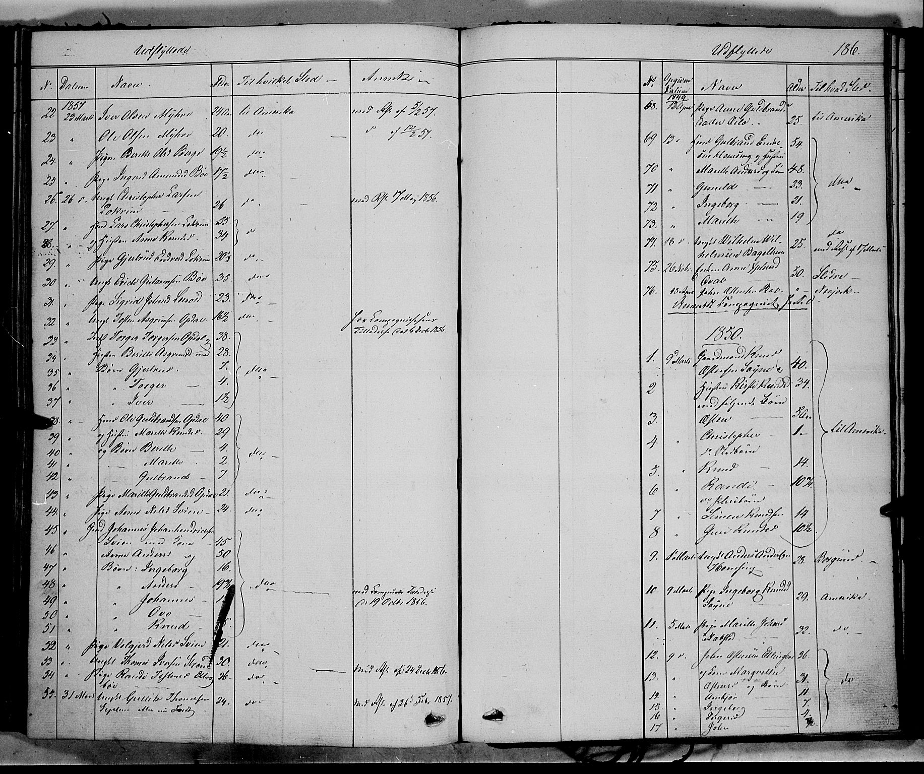 Vang prestekontor, Valdres, SAH/PREST-140/H/Ha/L0006: Parish register (official) no. 6, 1846-1864, p. 186