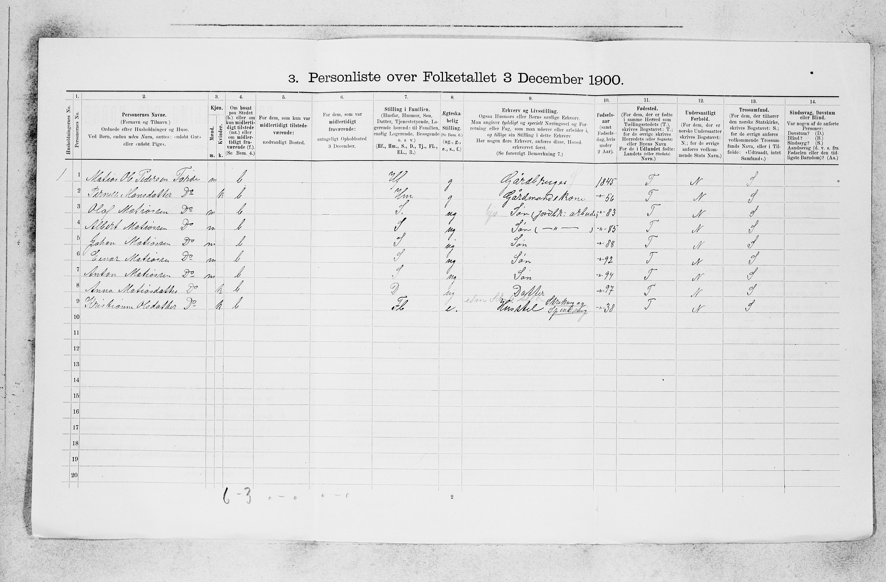 SAB, 1900 census for Førde, 1900, p. 305