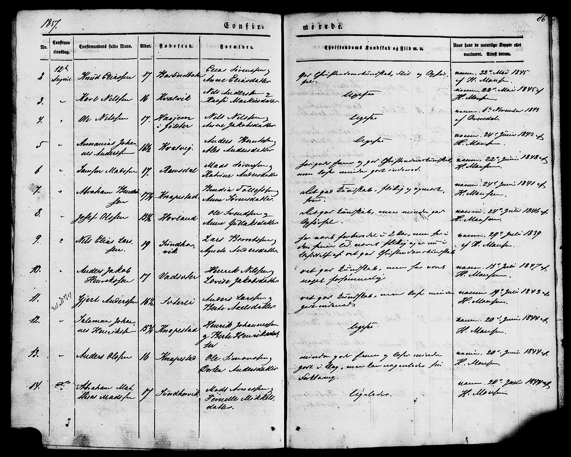 Kinn sokneprestembete, AV/SAB-A-80801/H/Haa/Haaa/L0007: Parish register (official) no. A 7, 1841-1858, p. 86