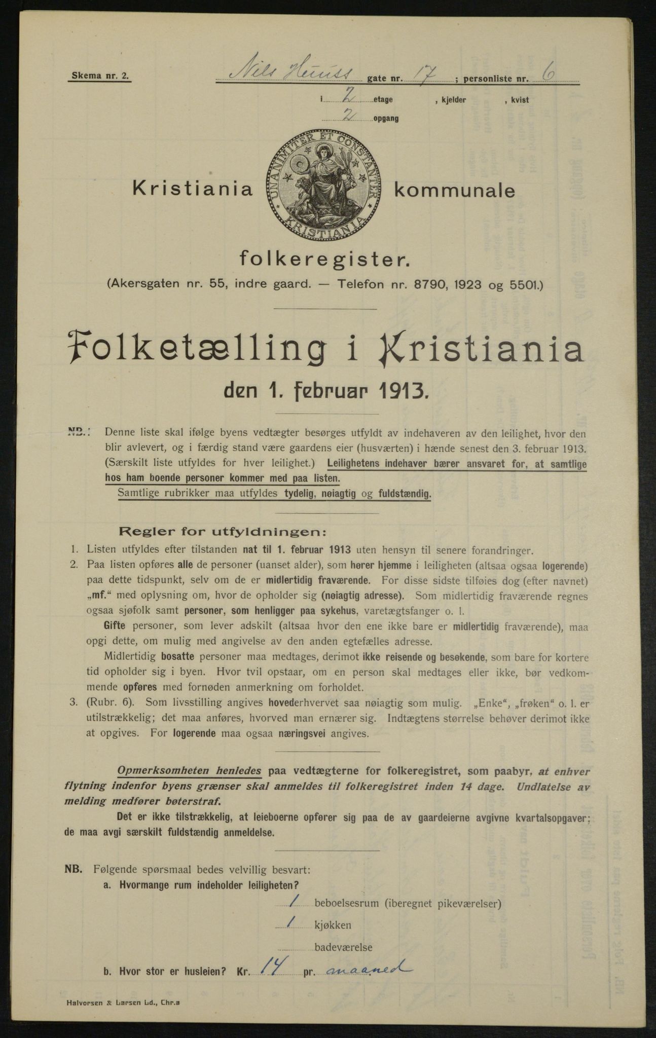 OBA, Municipal Census 1913 for Kristiania, 1913, p. 70998