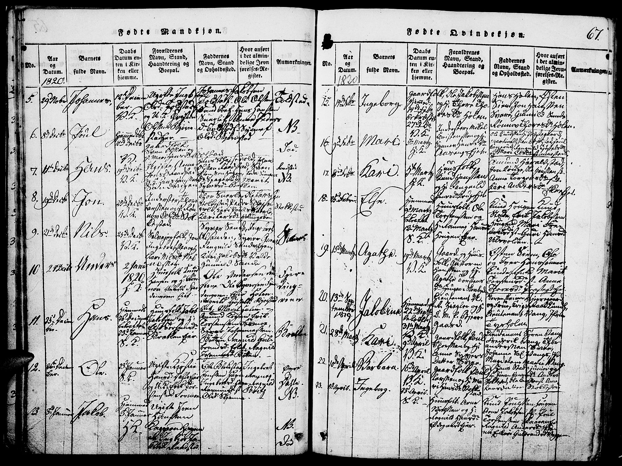 Vågå prestekontor, SAH/PREST-076/H/Ha/Hab/L0001: Parish register (copy) no. 1, 1815-1827, p. 66-67