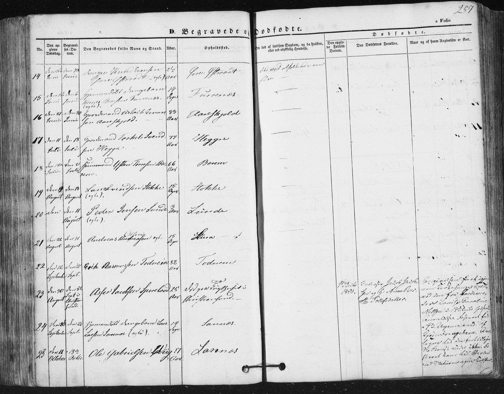 Høyland sokneprestkontor, SAST/A-101799/001/30BA/L0008: Parish register (official) no. A 8, 1841-1856, p. 257
