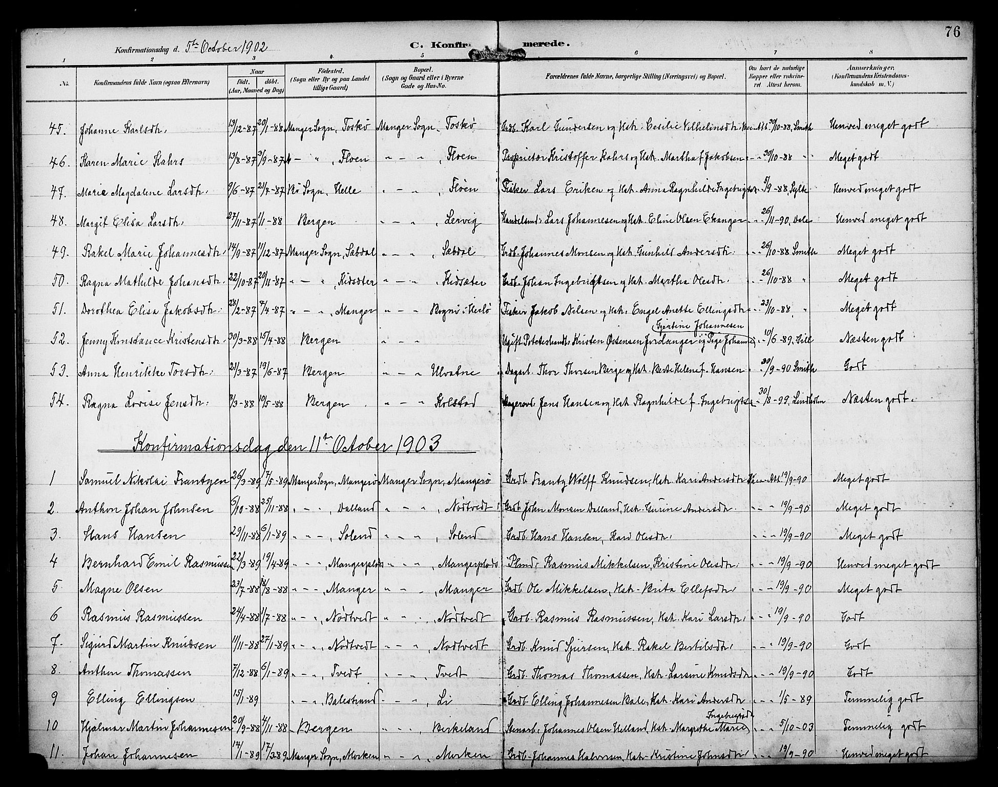 Manger sokneprestembete, SAB/A-76801/H/Haa: Parish register (official) no. B 2, 1893-1906, p. 76