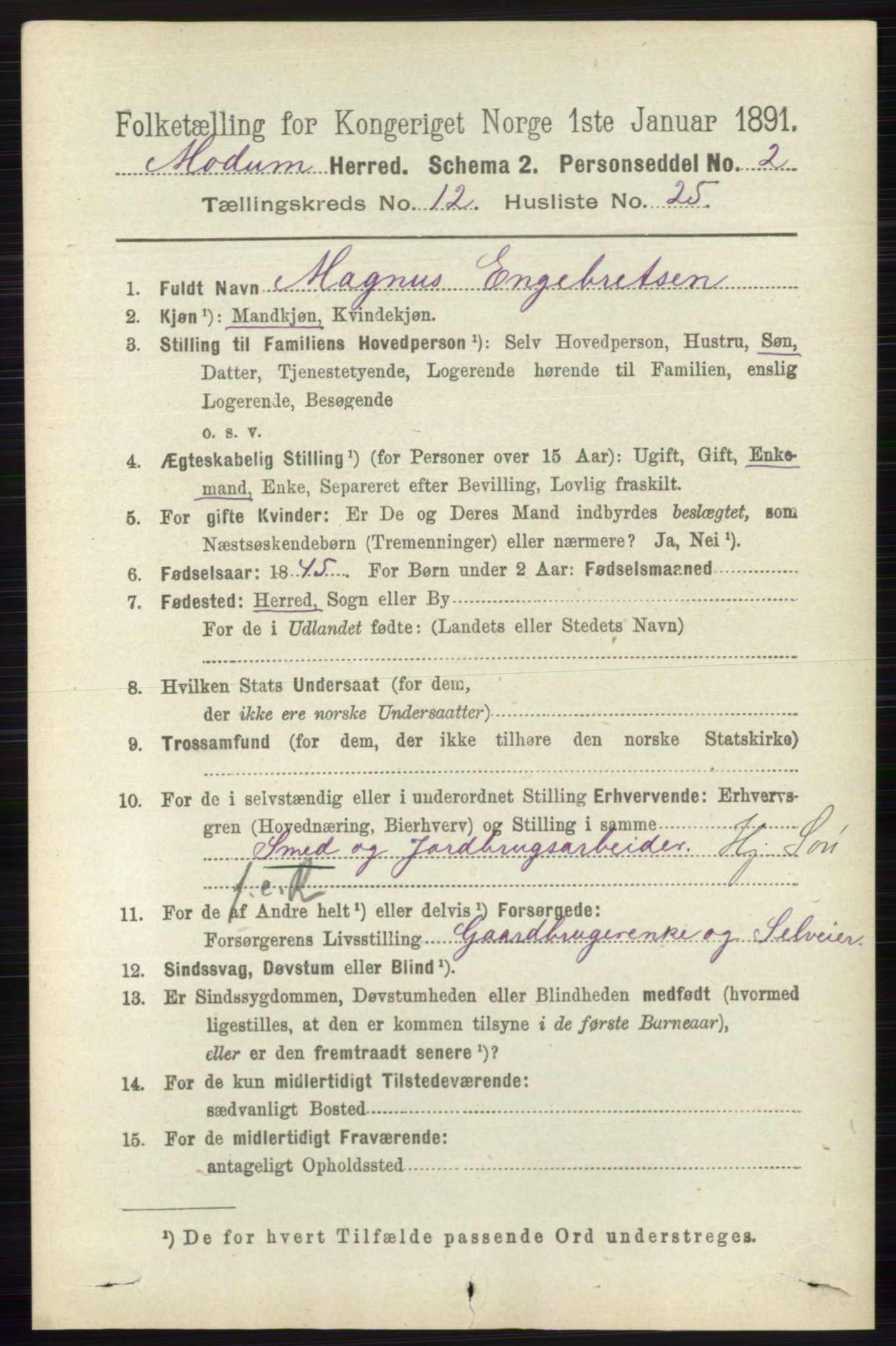 RA, 1891 census for 0623 Modum, 1891, p. 4588