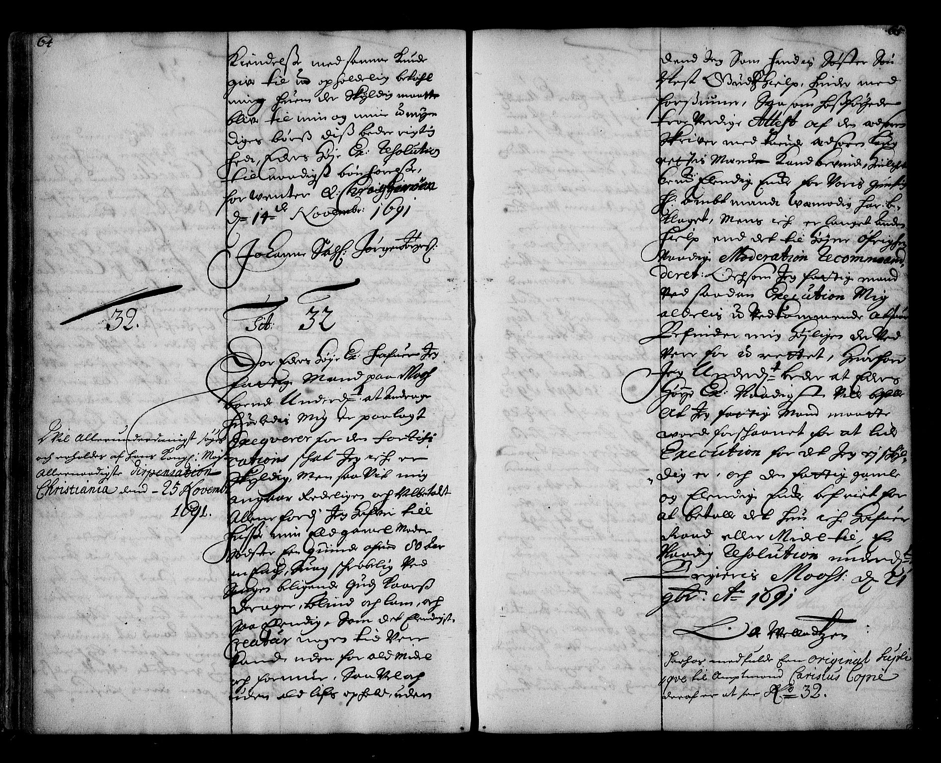 Stattholderembetet 1572-1771, AV/RA-EA-2870/Ae/L0009: Supplikasjons- og resolusjonsprotokoll, 1691-1692, p. 64-65
