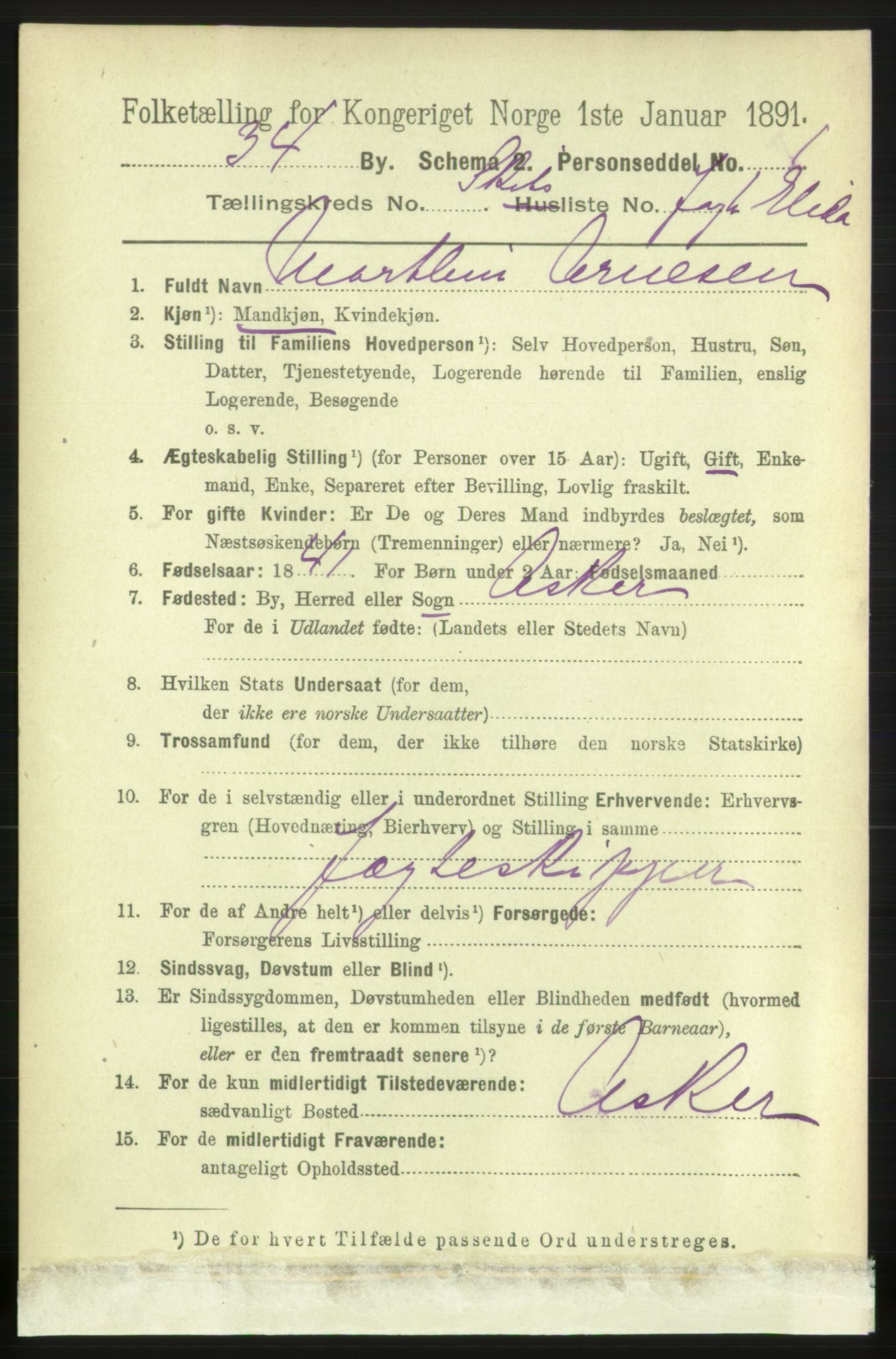 RA, 1891 census for 0904 Grimstad, 1891, p. 4168