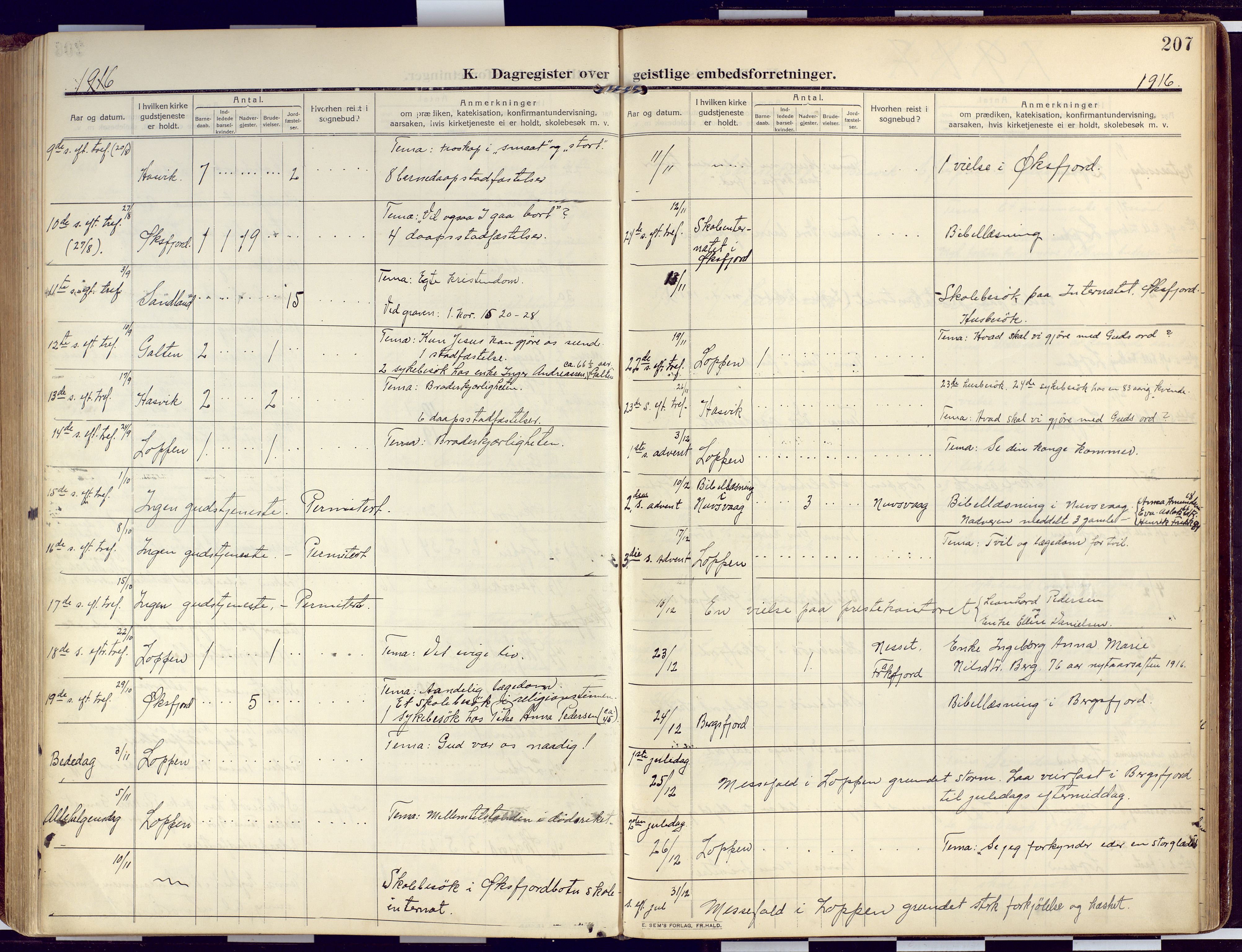 Loppa sokneprestkontor, SATØ/S-1339/H/Ha/L0011kirke: Parish register (official) no. 11, 1909-1919, p. 207
