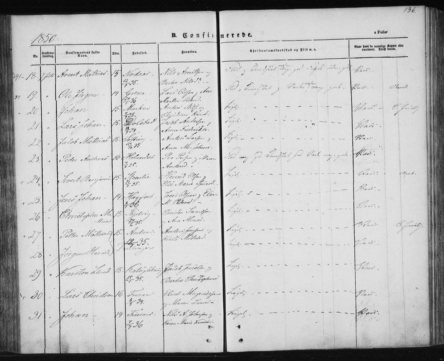 Ministerialprotokoller, klokkerbøker og fødselsregistre - Nordland, AV/SAT-A-1459/820/L0291: Parish register (official) no. 820A12, 1846-1854, p. 136