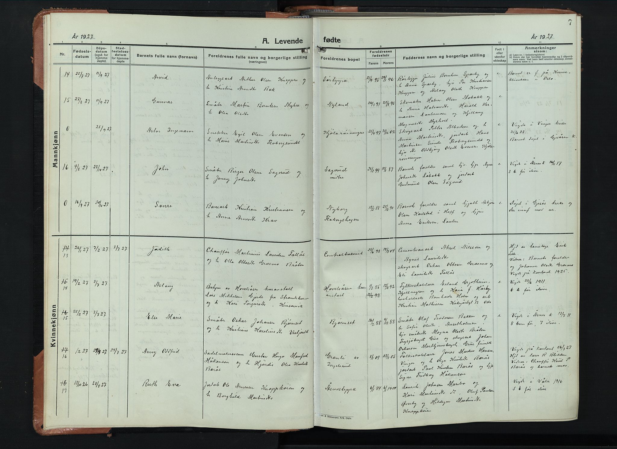 Åsnes prestekontor, SAH/PREST-042/H/Ha/Hab/L0008: Parish register (copy) no. 8, 1927-1942, p. 7