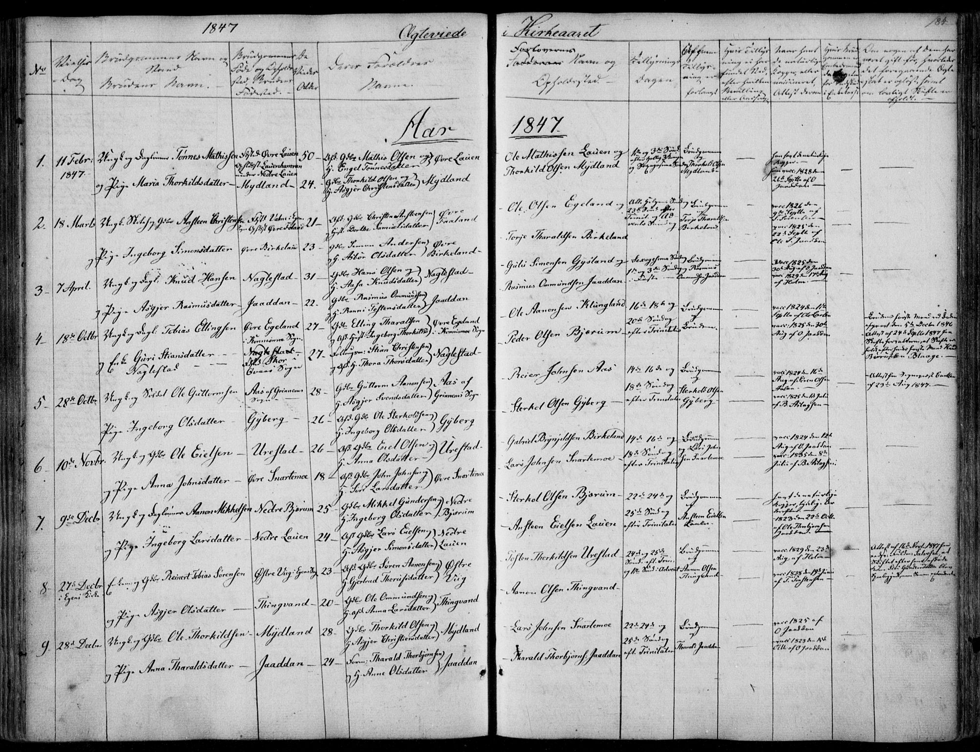 Hægebostad sokneprestkontor, SAK/1111-0024/F/Fa/Faa/L0004: Parish register (official) no. A 4, 1834-1864, p. 184