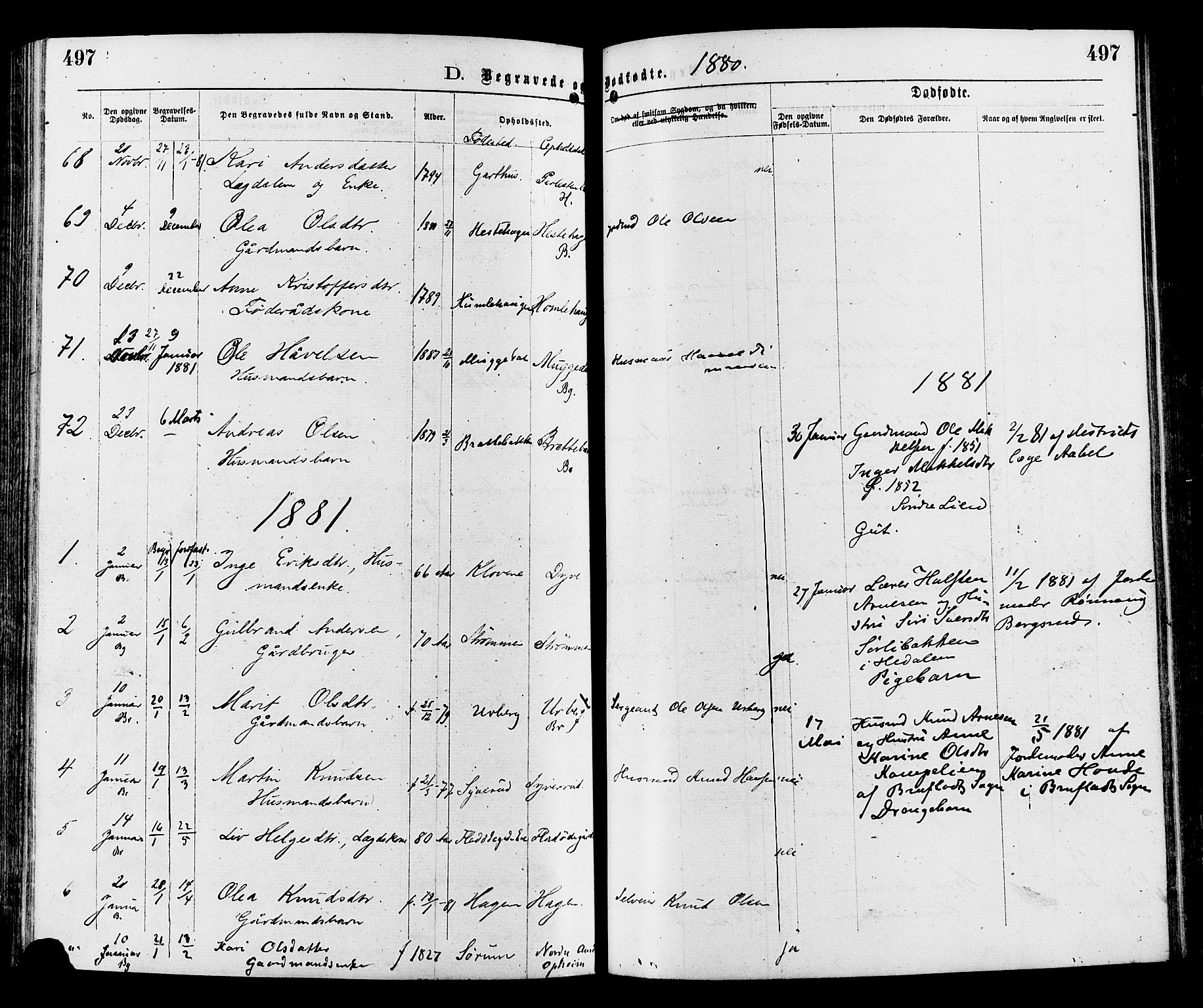 Sør-Aurdal prestekontor, SAH/PREST-128/H/Ha/Haa/L0008: Parish register (official) no. 8, 1877-1885, p. 497