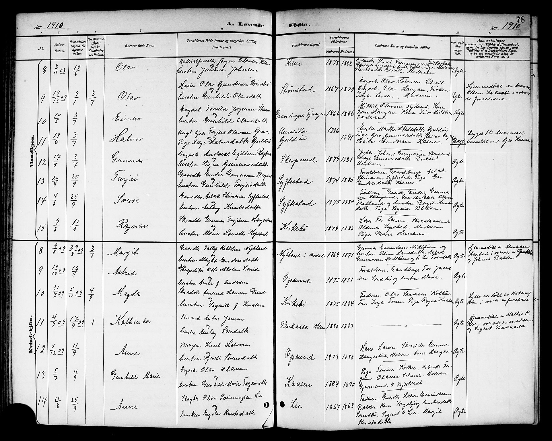 Kviteseid kirkebøker, SAKO/A-276/G/Ga/L0002: Parish register (copy) no. I 2, 1893-1918, p. 78