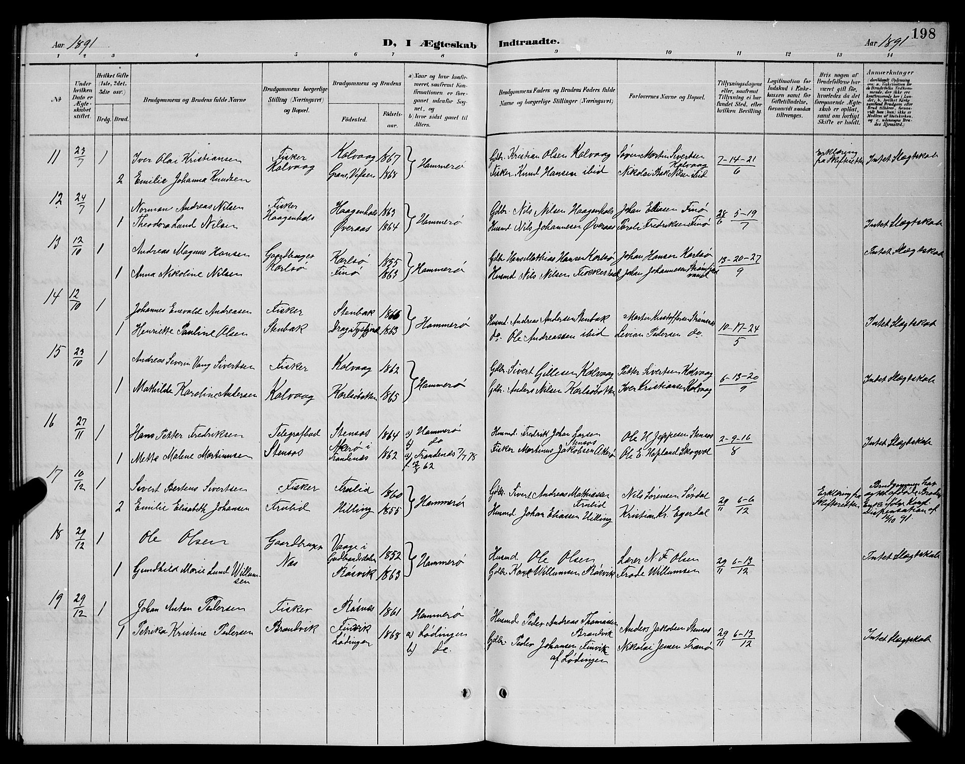 Ministerialprotokoller, klokkerbøker og fødselsregistre - Nordland, SAT/A-1459/859/L0859: Parish register (copy) no. 859C05, 1887-1898, p. 198