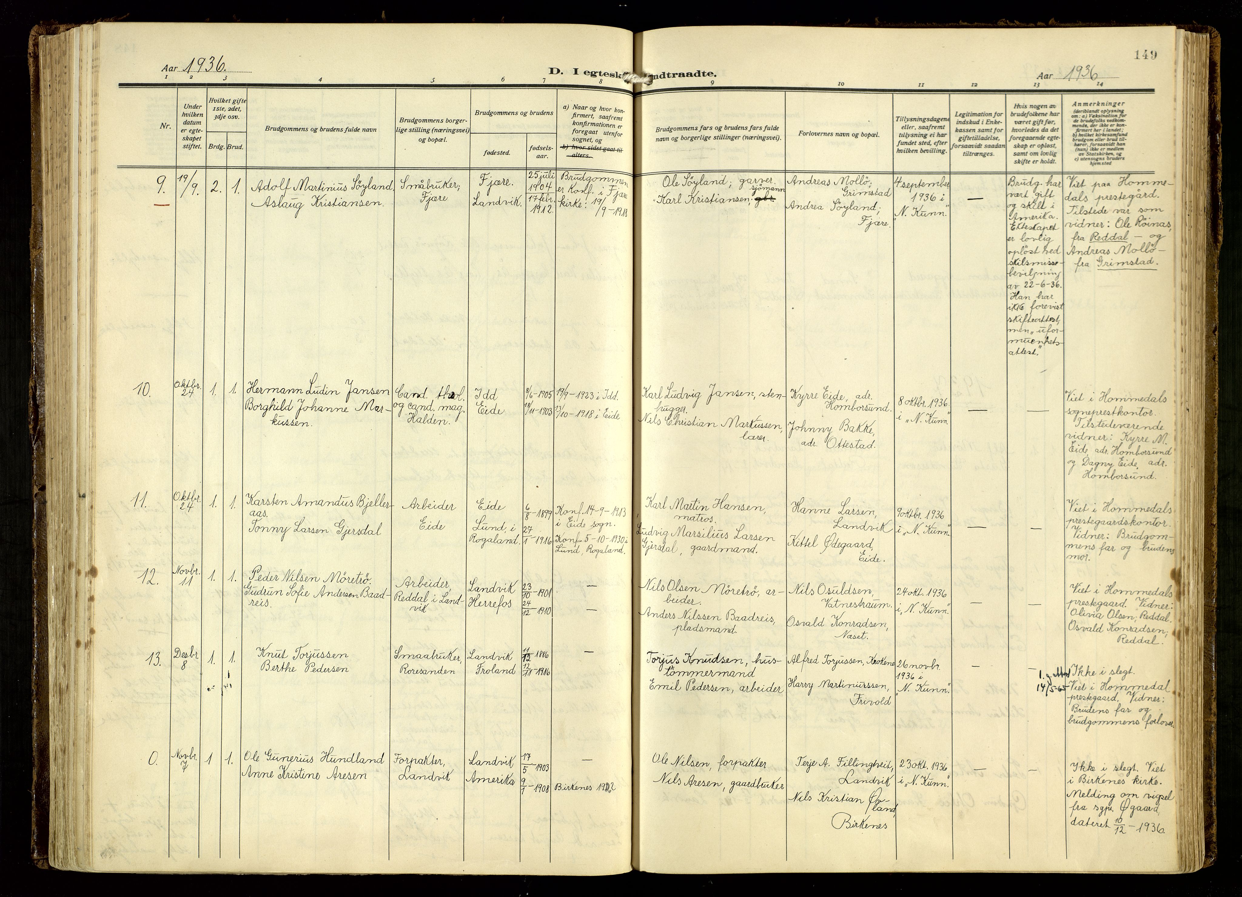 Hommedal sokneprestkontor, AV/SAK-1111-0023/F/Fa/Fab/L0008: Parish register (official) no. A 8, 1925-1956, p. 149