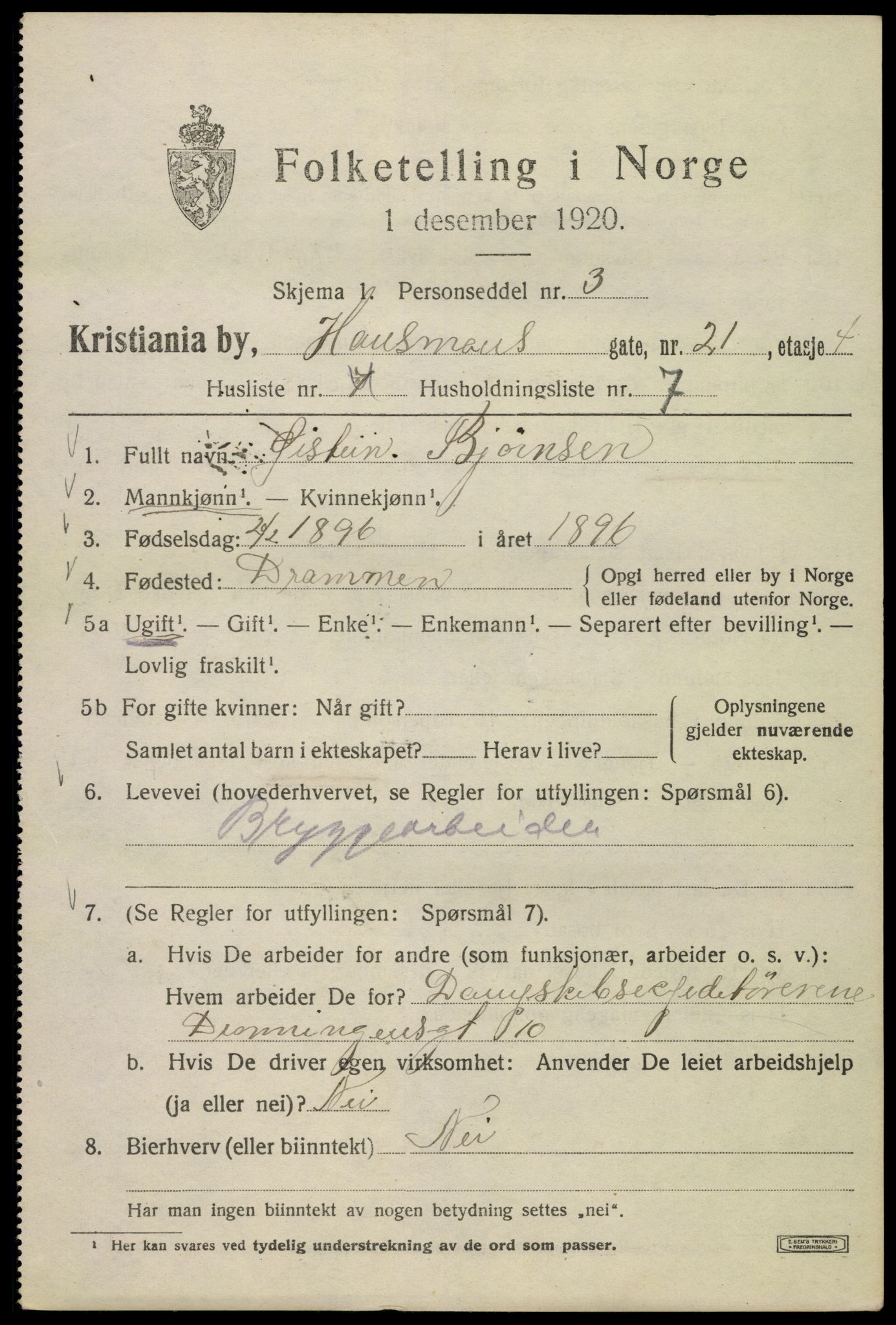 SAO, 1920 census for Kristiania, 1920, p. 273077