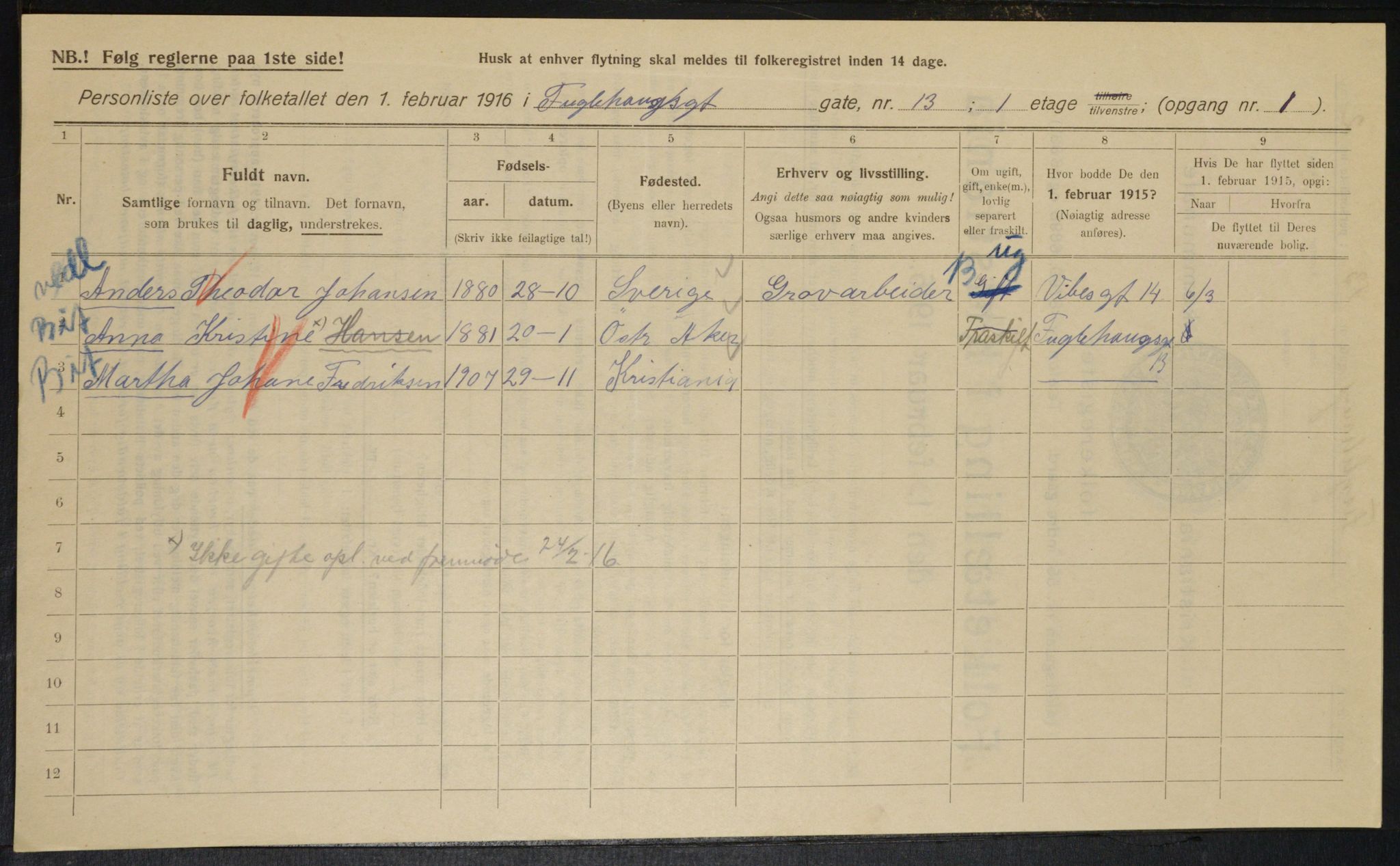 OBA, Municipal Census 1916 for Kristiania, 1916, p. 29048