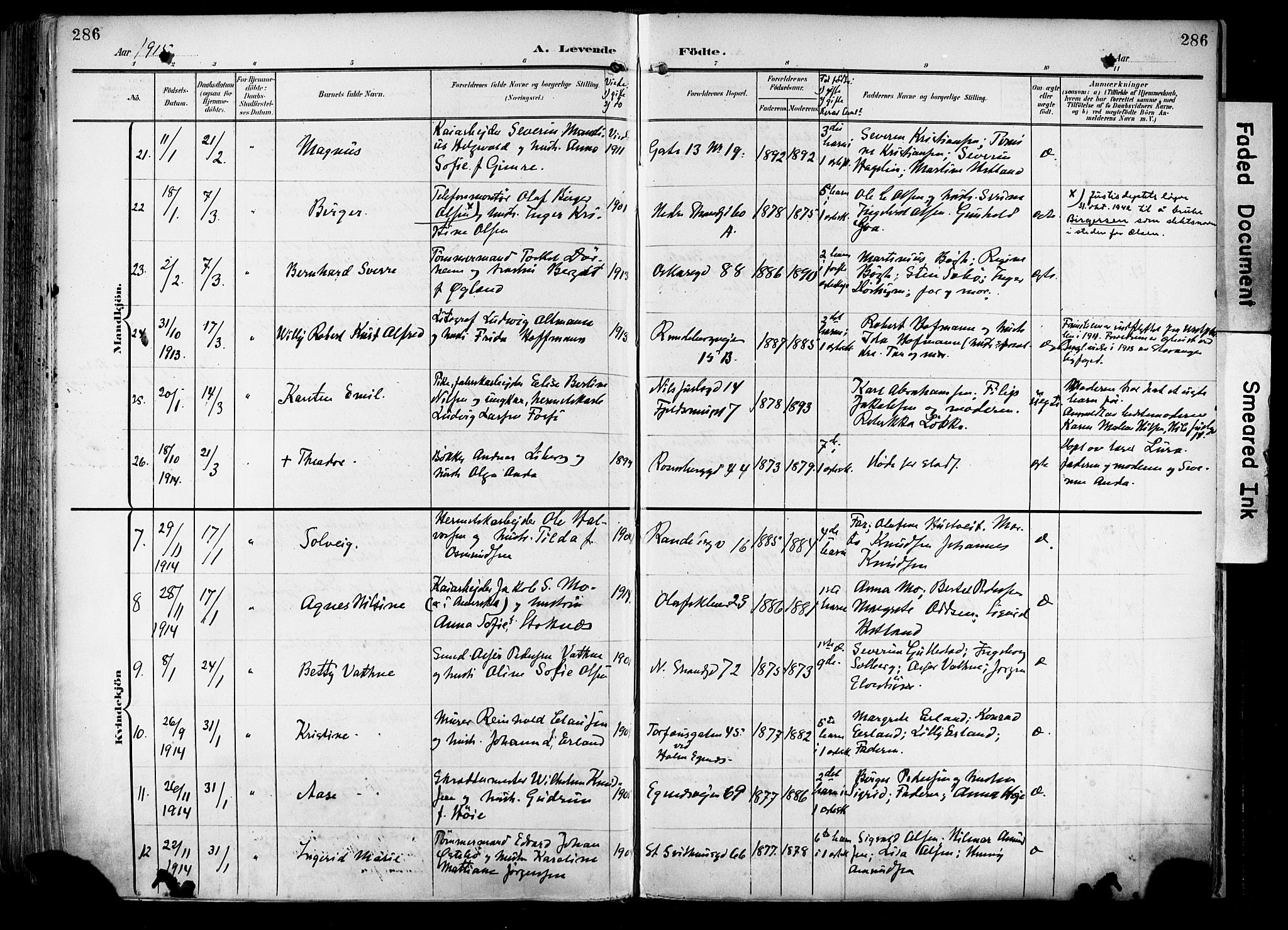 Domkirken sokneprestkontor, AV/SAST-A-101812/001/30/30BA/L0033: Parish register (official) no. A 32, 1903-1915, p. 286