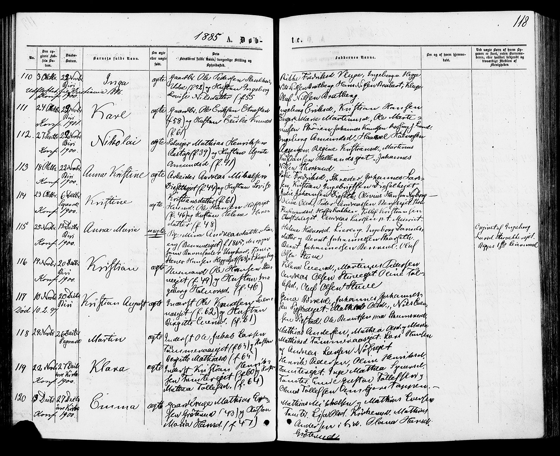 Biri prestekontor, SAH/PREST-096/H/Ha/Haa/L0006: Parish register (official) no. 6, 1877-1886, p. 118