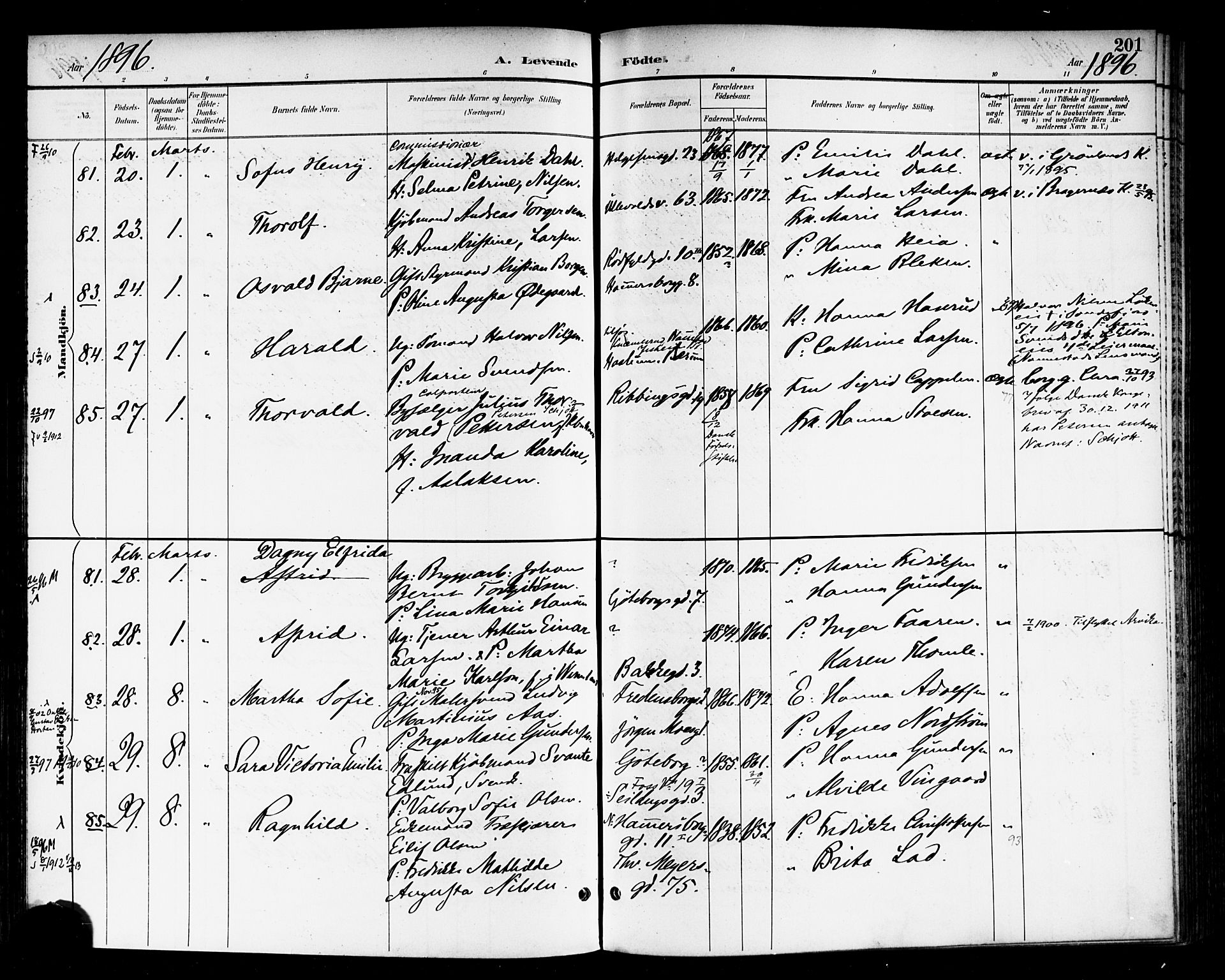 Rikshospitalet prestekontor Kirkebøker, SAO/A-10309b/F/L0009: Parish register (official) no. 9, 1894-1897, p. 201