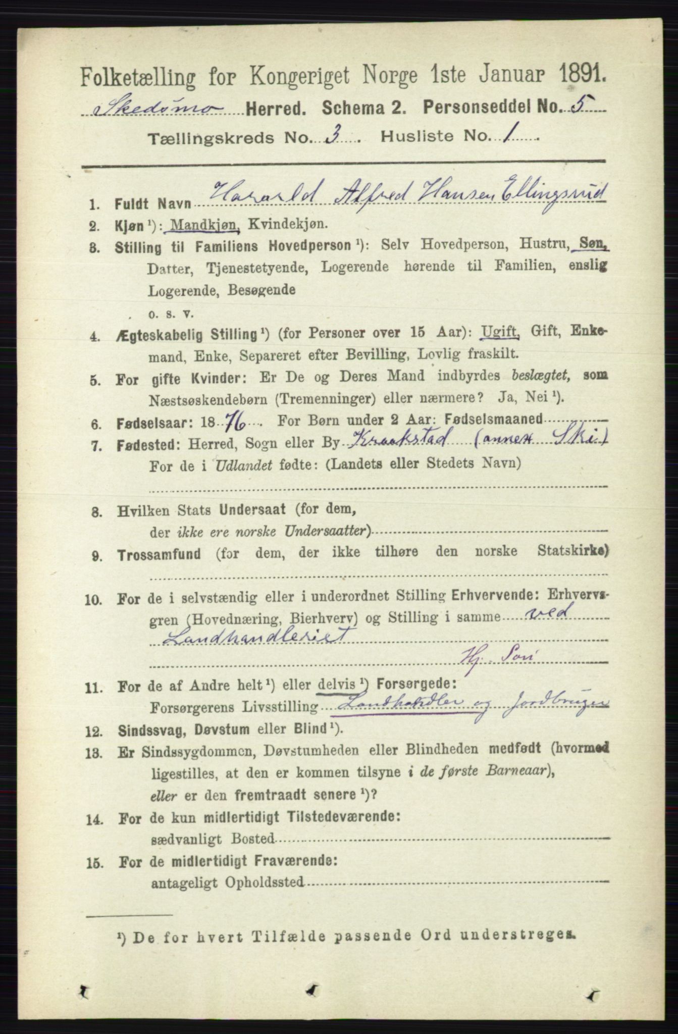 RA, 1891 census for 0231 Skedsmo, 1891, p. 1308