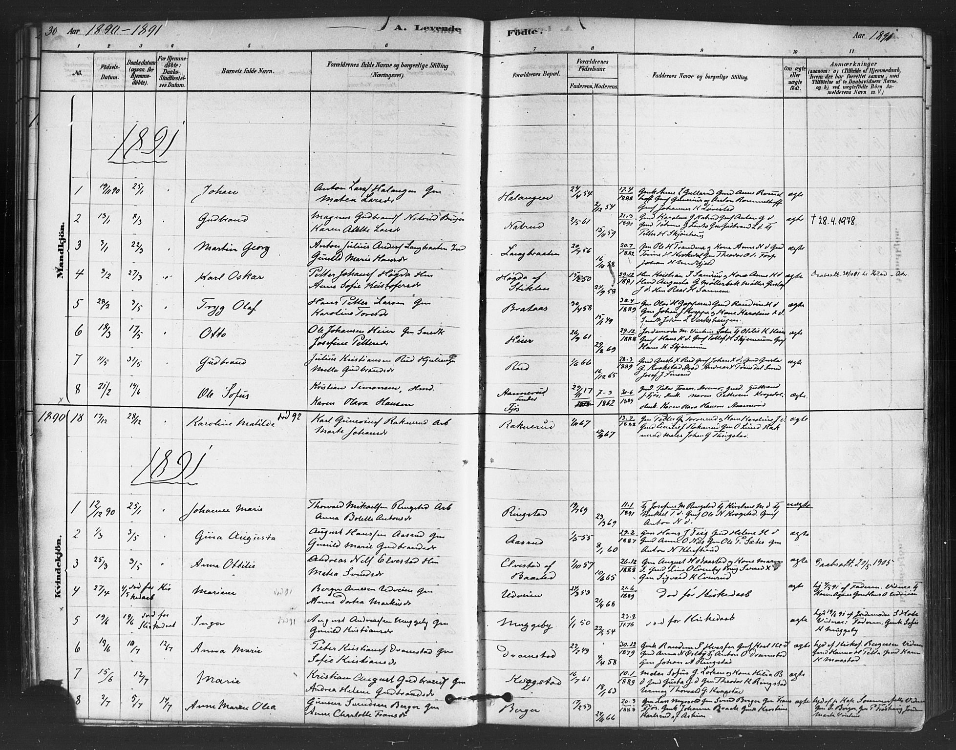 Trøgstad prestekontor Kirkebøker, AV/SAO-A-10925/F/Fb/L0001: Parish register (official) no. II 1, 1878-1902, p. 30