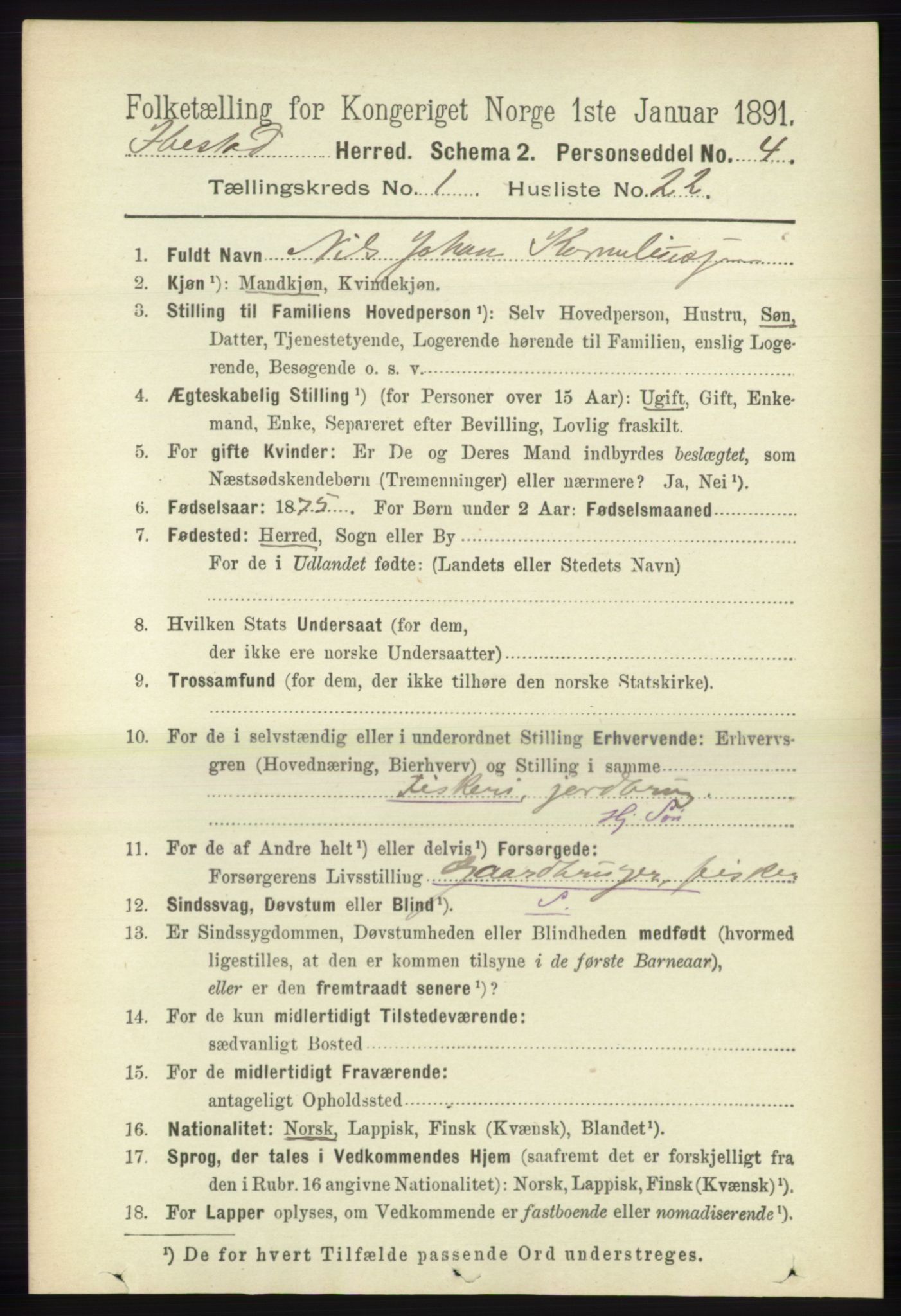 RA, 1891 census for 1917 Ibestad, 1891, p. 277