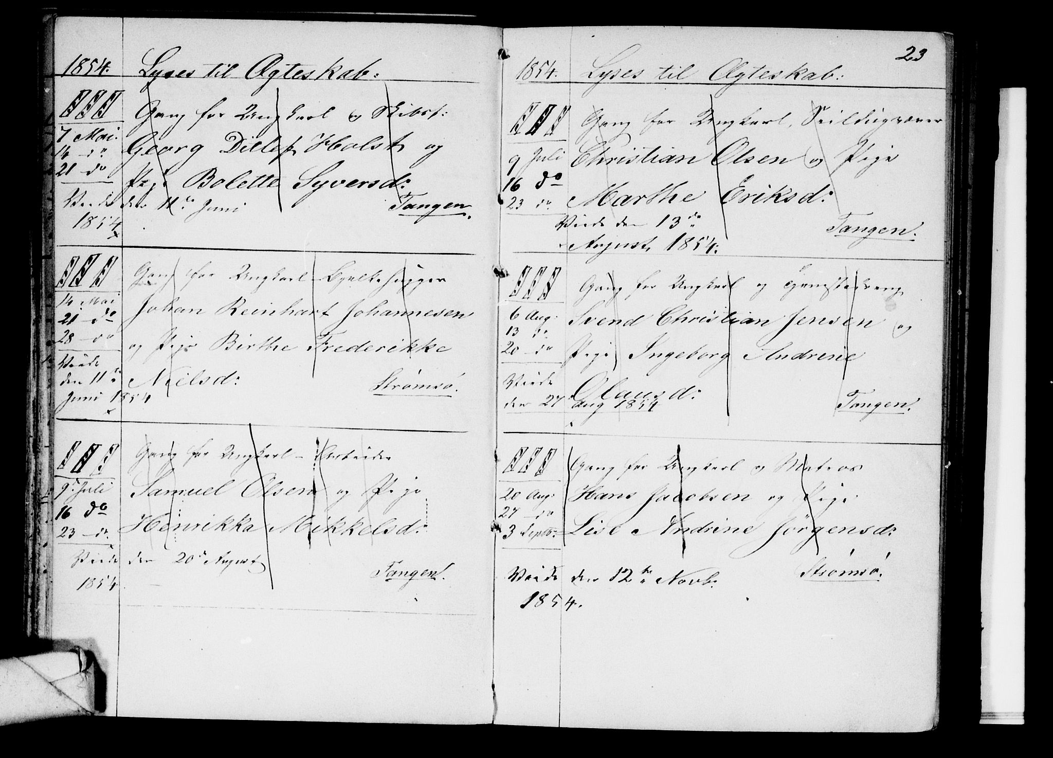 Strømsø kirkebøker, AV/SAKO-A-246/H/Ha/L0002: Banns register no. 2, 1850-1866, p. 23