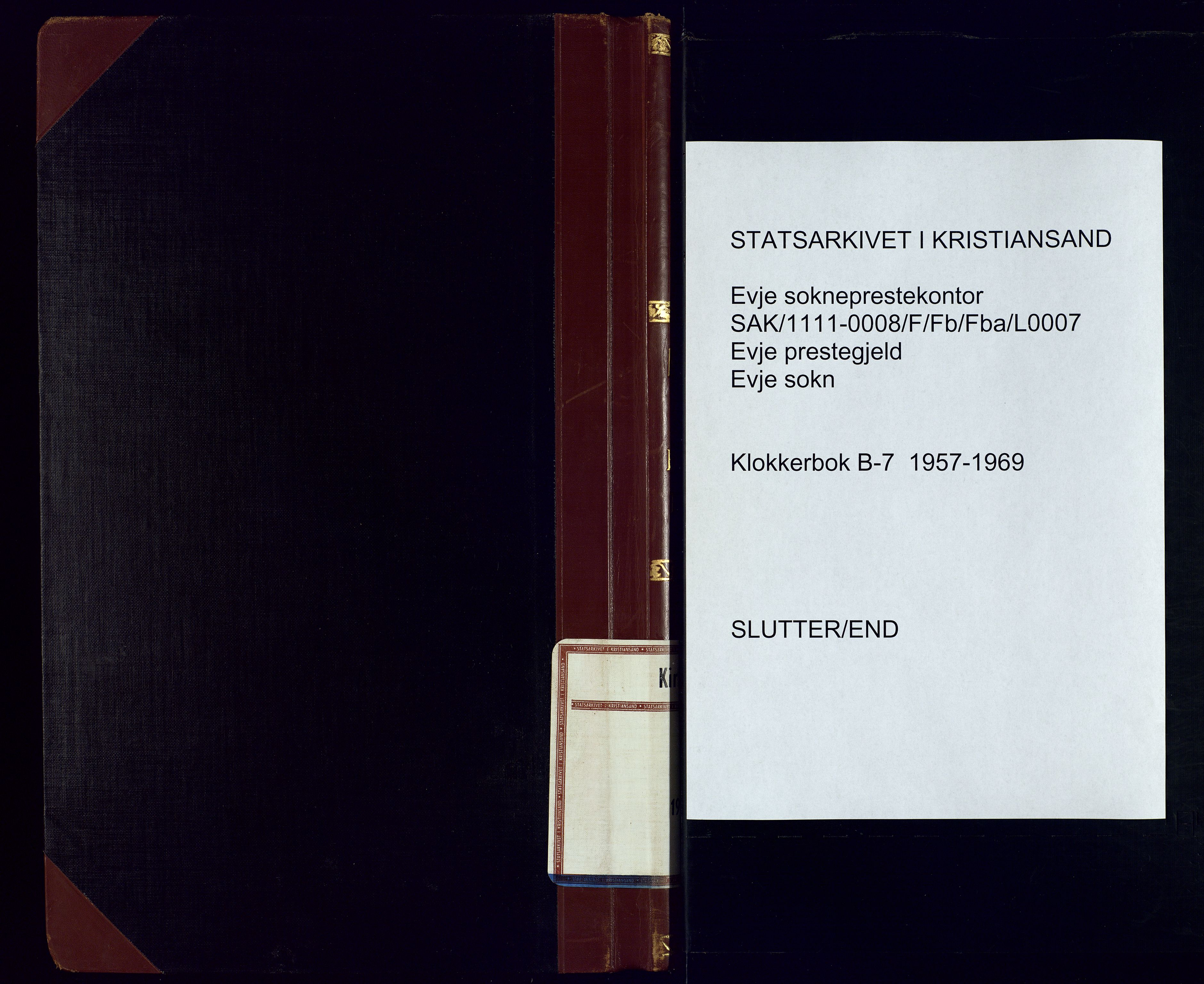 Evje sokneprestkontor, AV/SAK-1111-0008/F/Fb/Fba/L0007: Parish register (copy) no. B-7, 1957-1969