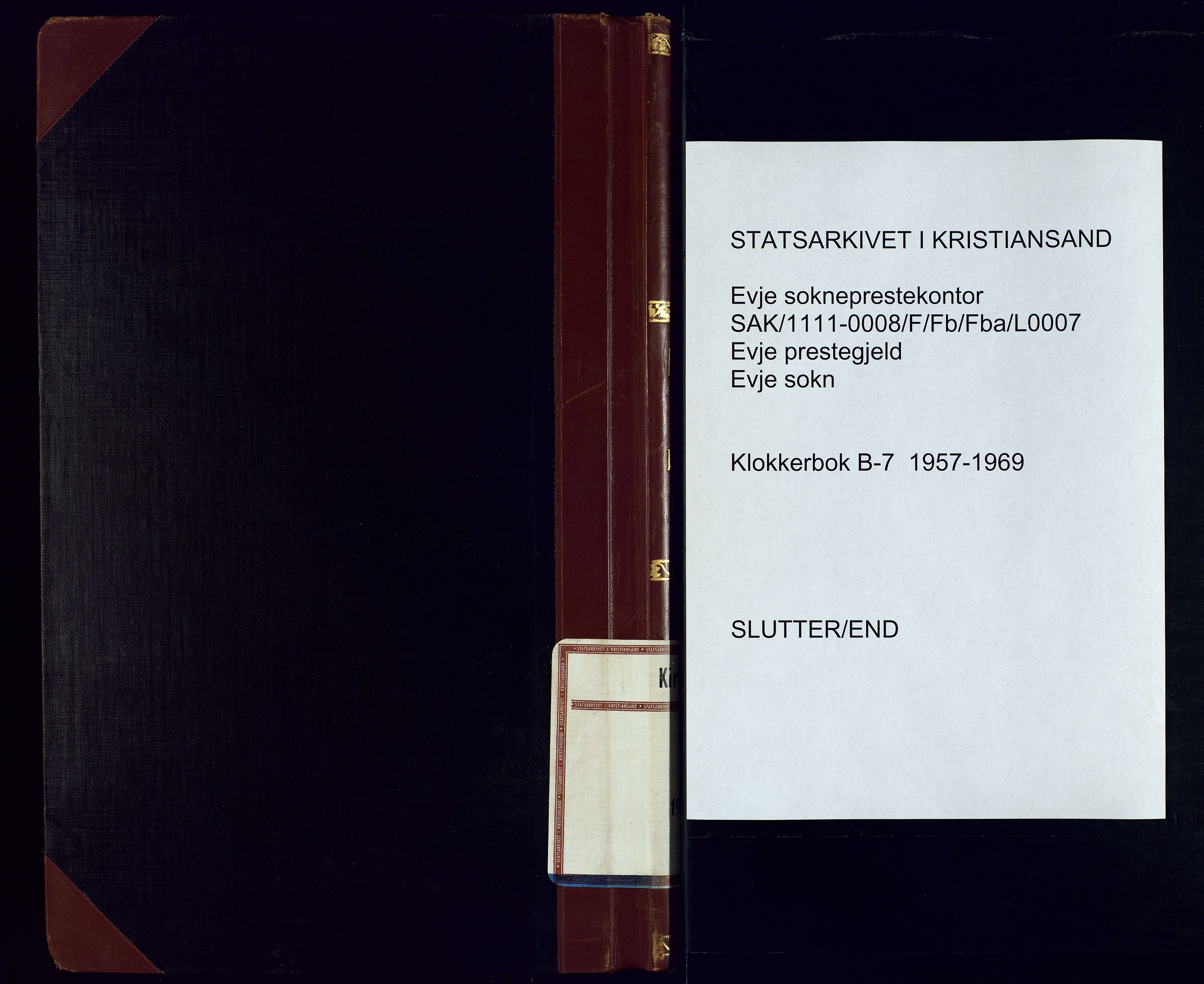 Evje sokneprestkontor, SAK/1111-0008/F/Fb/Fba/L0007: Parish register (copy) no. B-7, 1957-1969