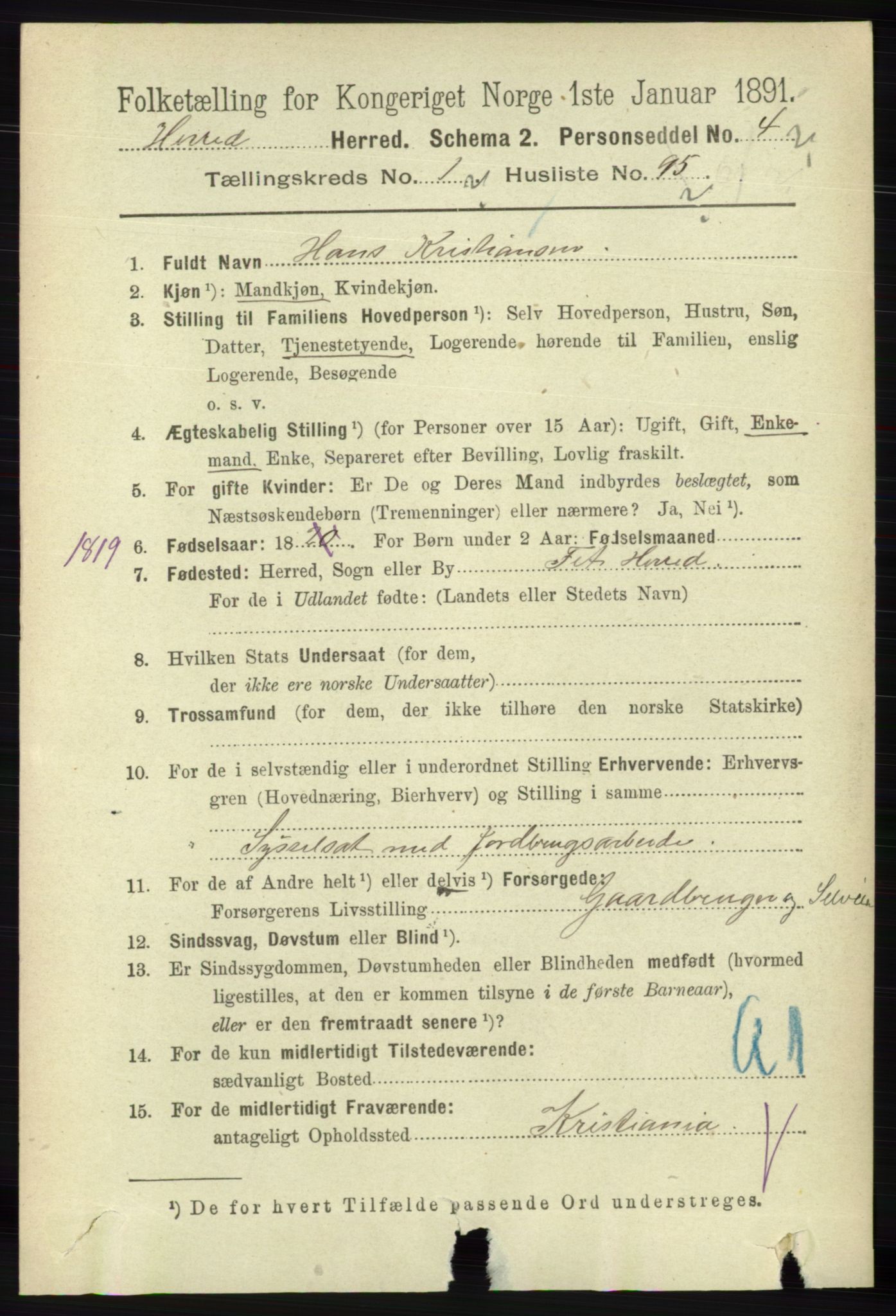 RA, 1891 census for 1039 Herad, 1891, p. 434