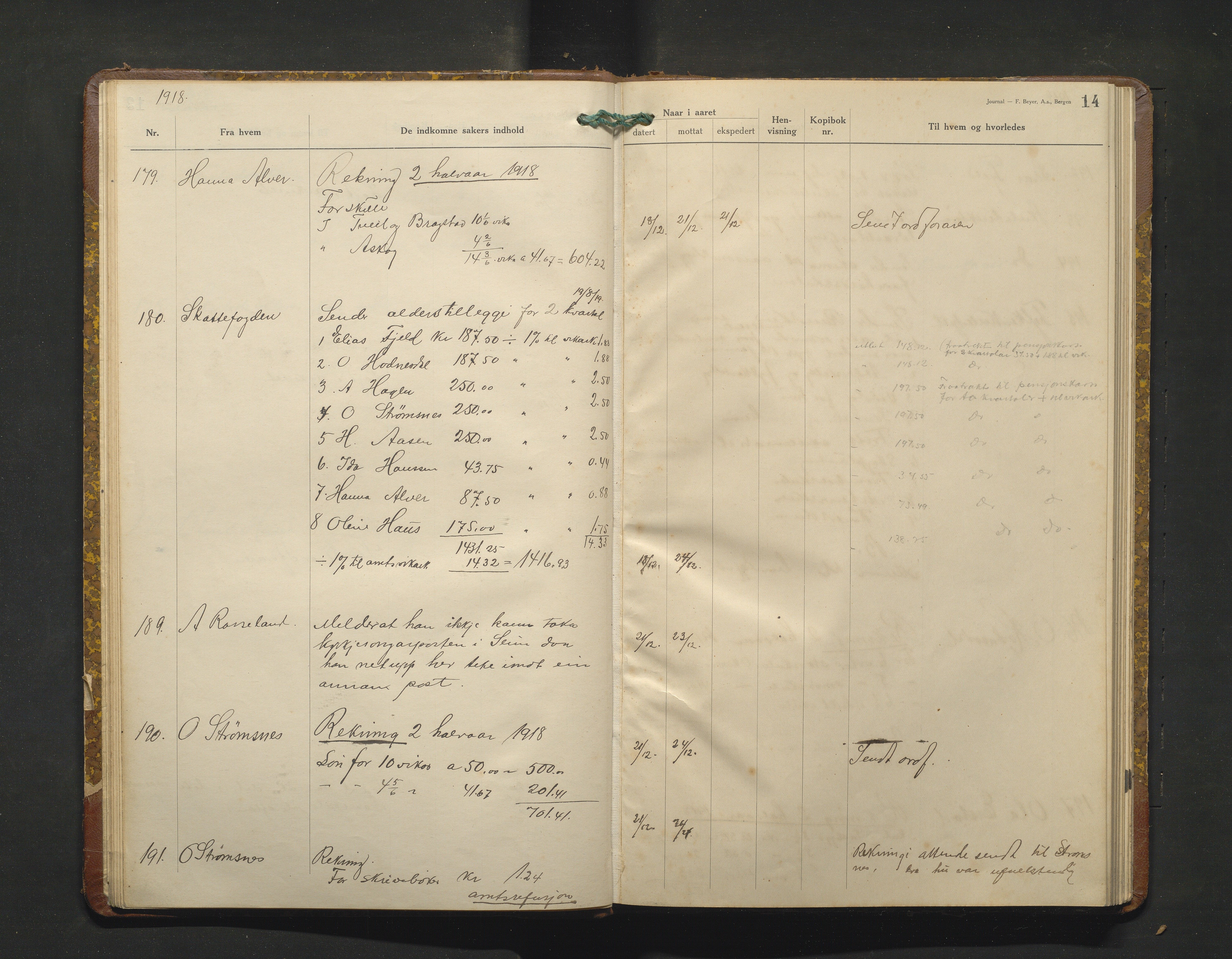 Alversund kommune. Skulestyret, IKAH/1257-211/C/Ca/L0005: Brevjournal for Alversund skulestyre, 1918-1920